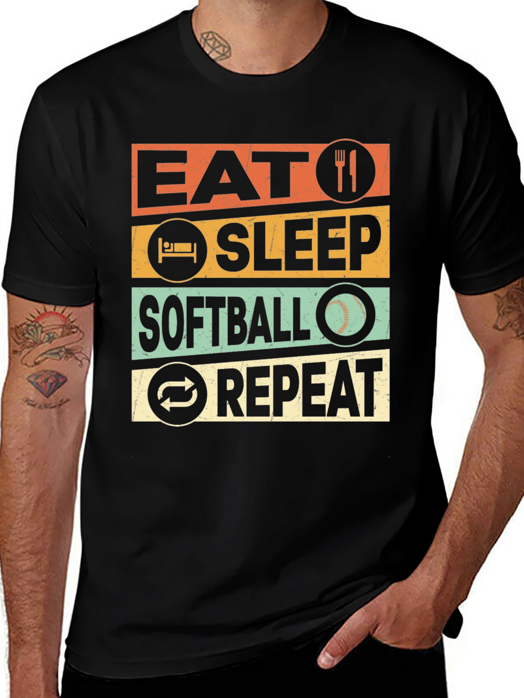 Eat Sleep Softball Repeat Graphic T-Shirt