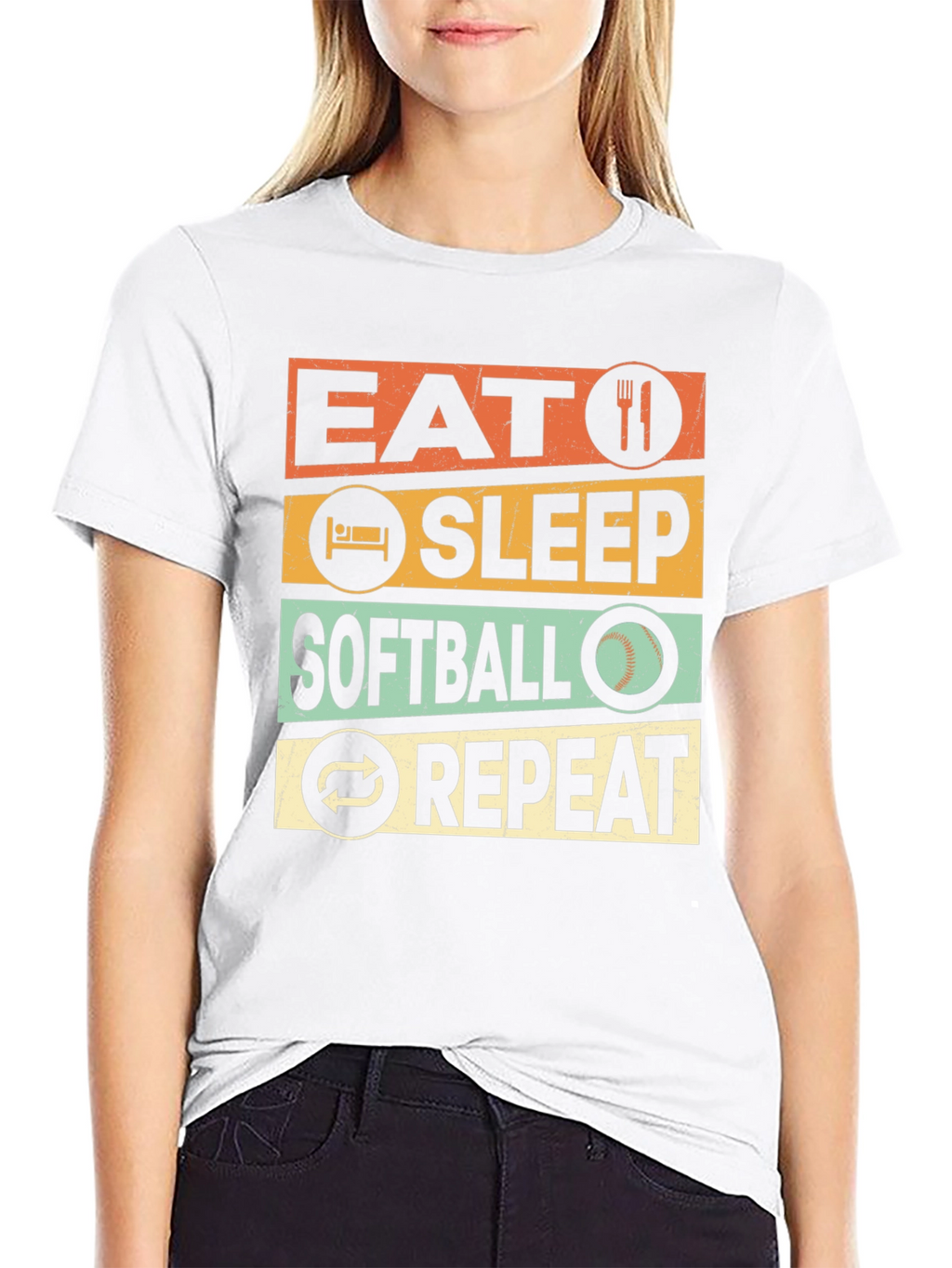 Eat Sleep Softball Repeat Graphic T-Shirt