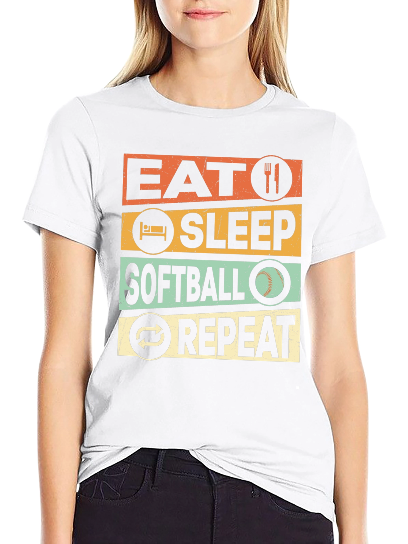 Eat Sleep Softball Repeat Graphic T-Shirt