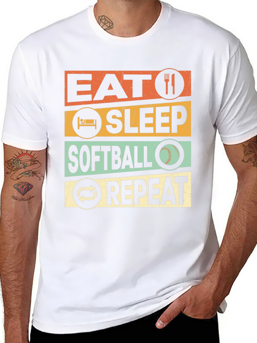 Eat Sleep Softball Repeat Graphic T-Shirt