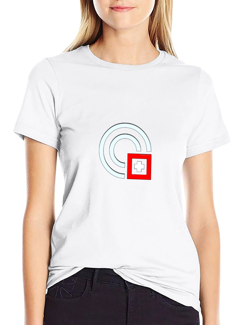 Modern Graphic Tee - White Circle Red Square