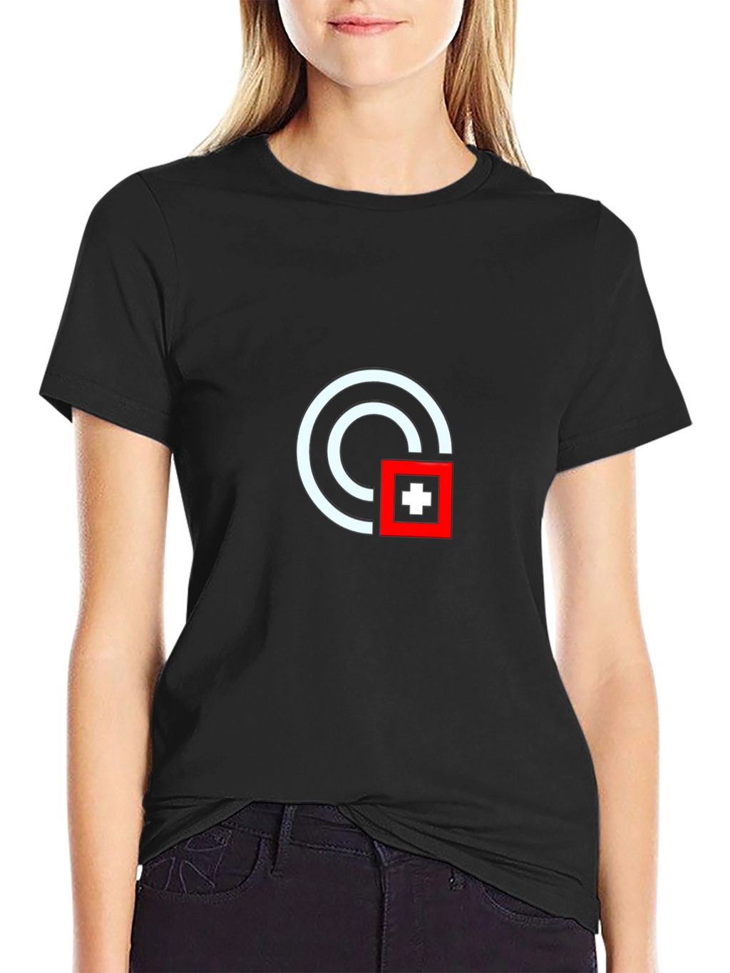 Modern Graphic Tee - White Circle Red Square
