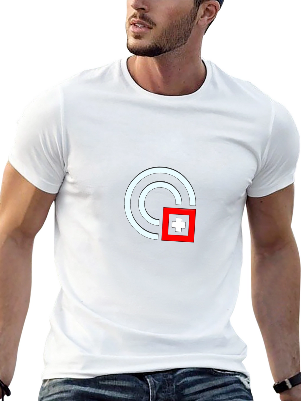 Modern Graphic Tee - White Circle Red Square