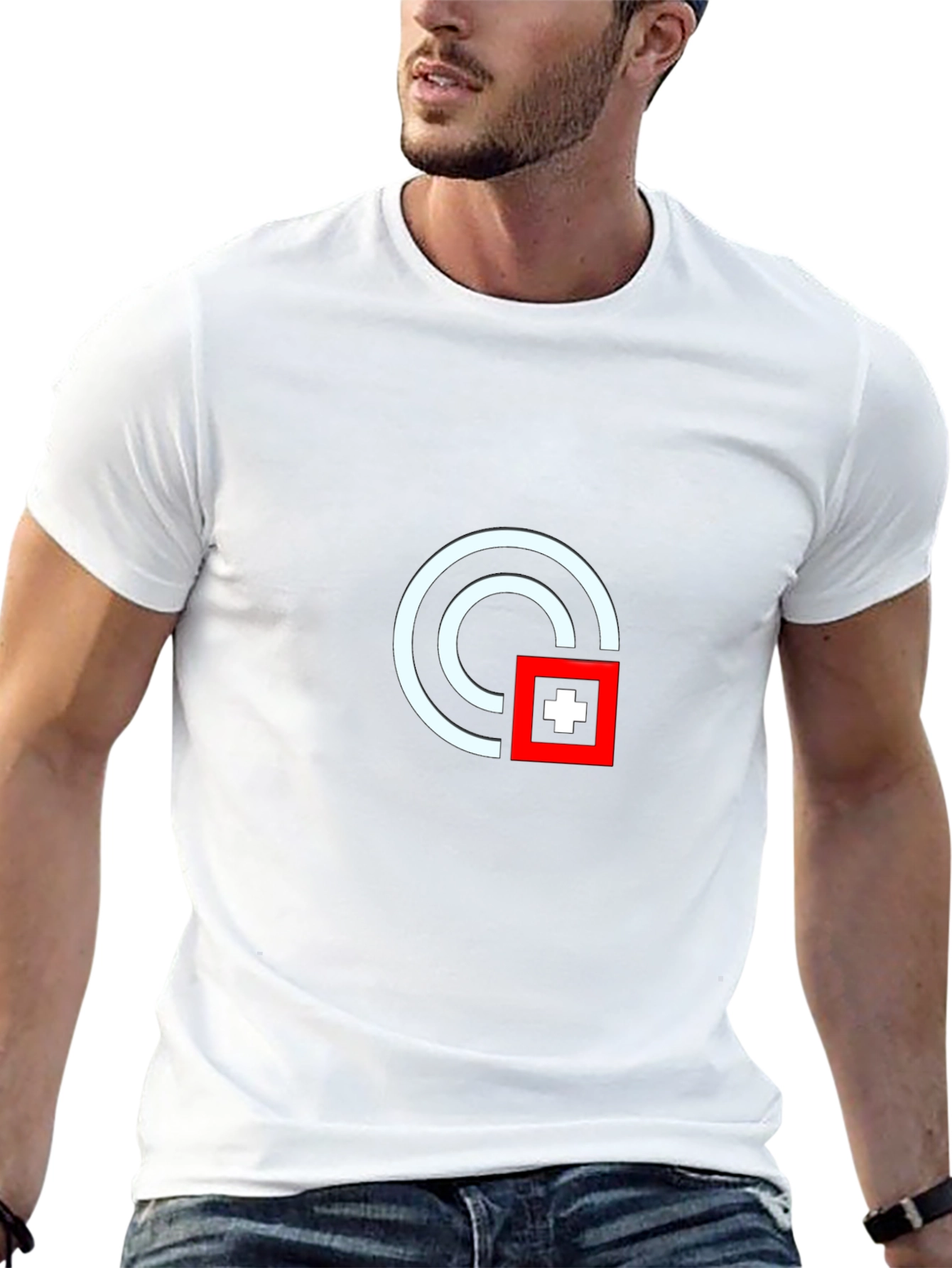 Modern Graphic Tee - White Circle Red Square