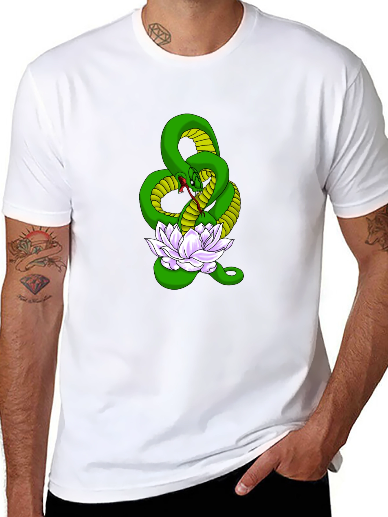 Snake and Lotus Flower Graphic Tee