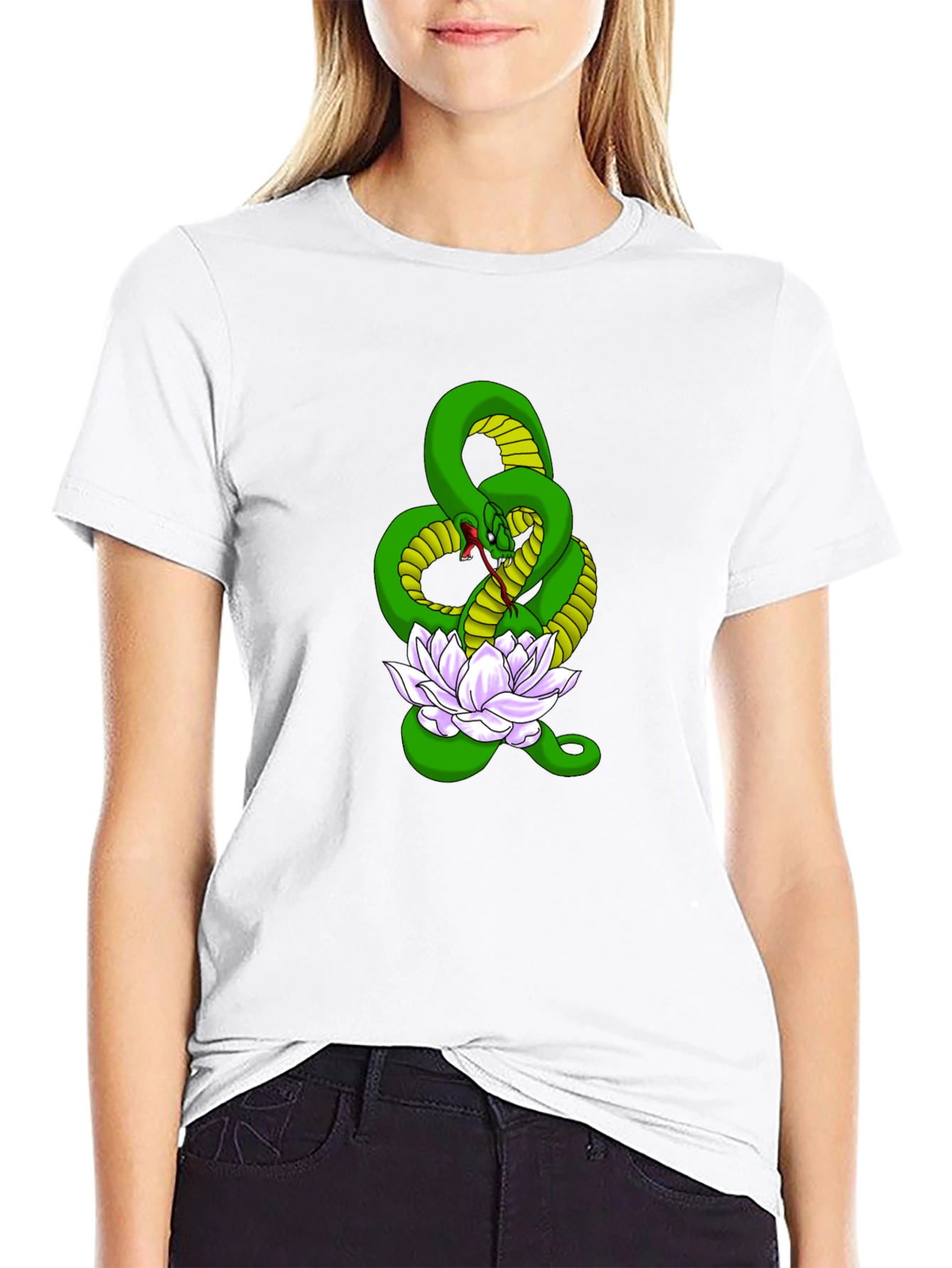 Snake and Lotus Flower Graphic Tee