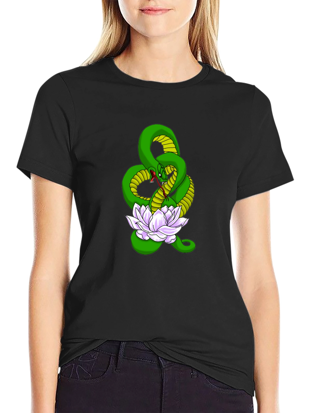 Snake and Lotus Flower Graphic Tee