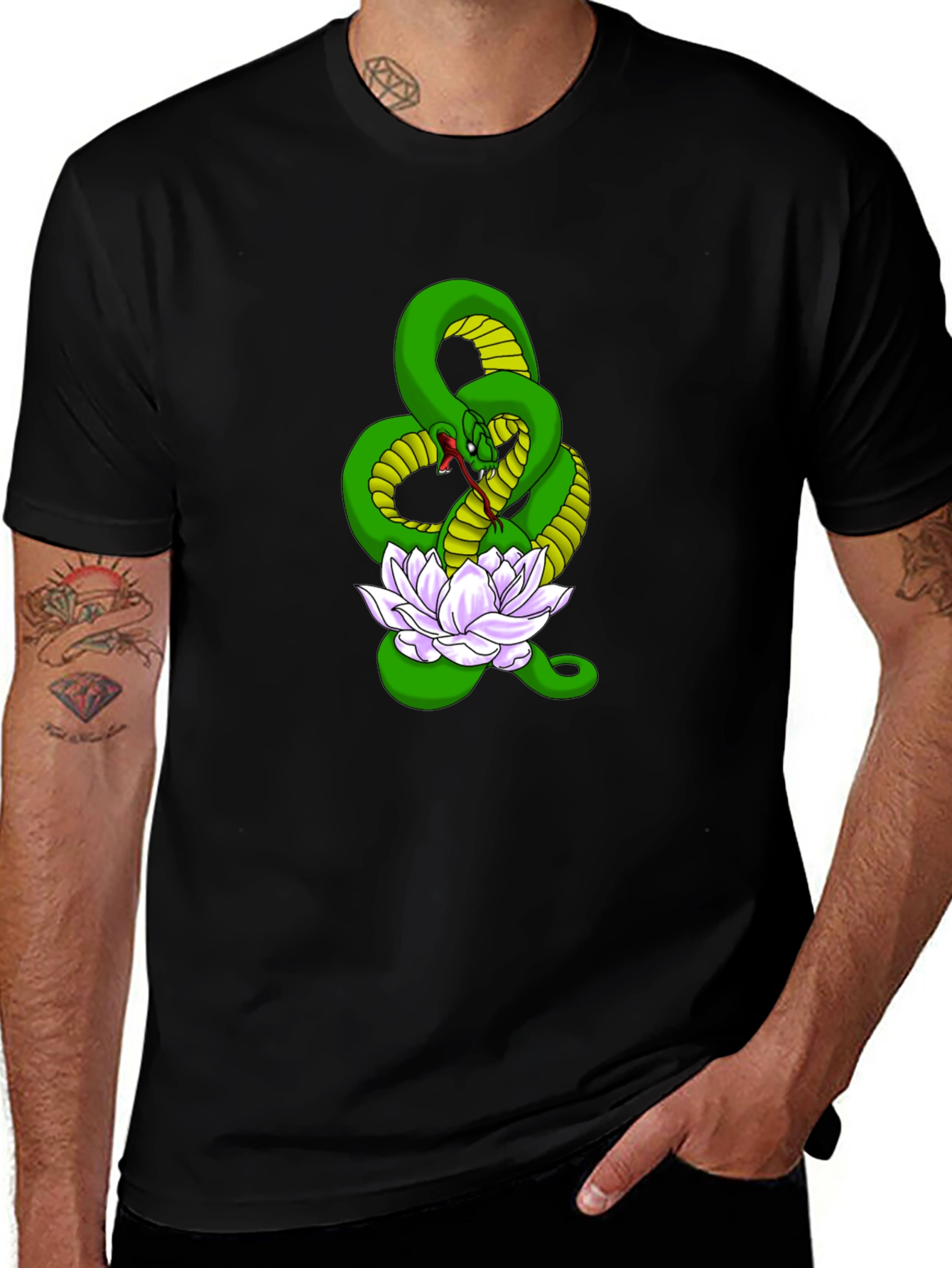 Snake and Lotus Flower Graphic Tee