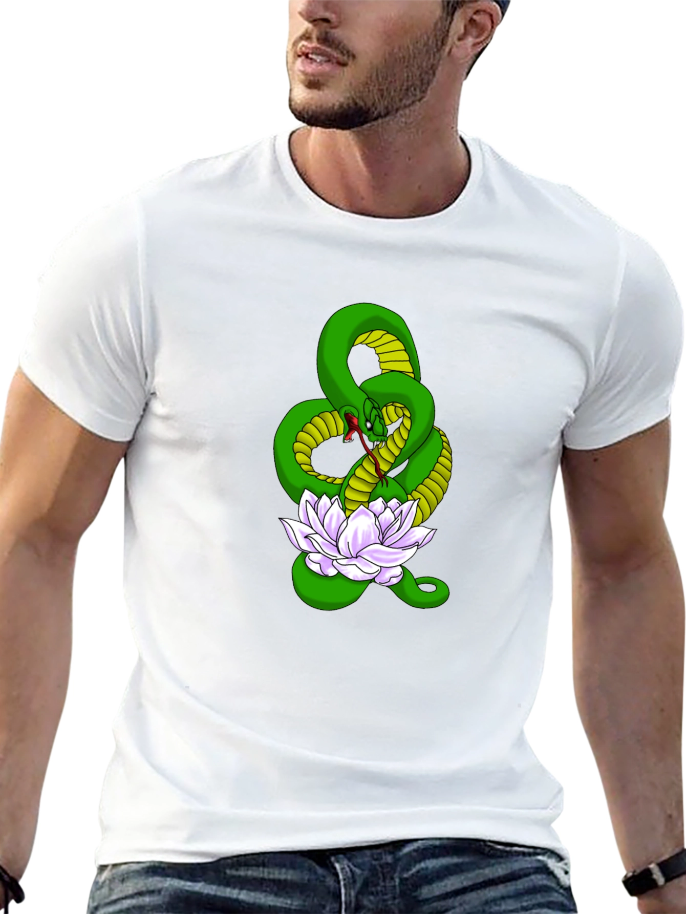 Snake and Lotus Flower Graphic Tee