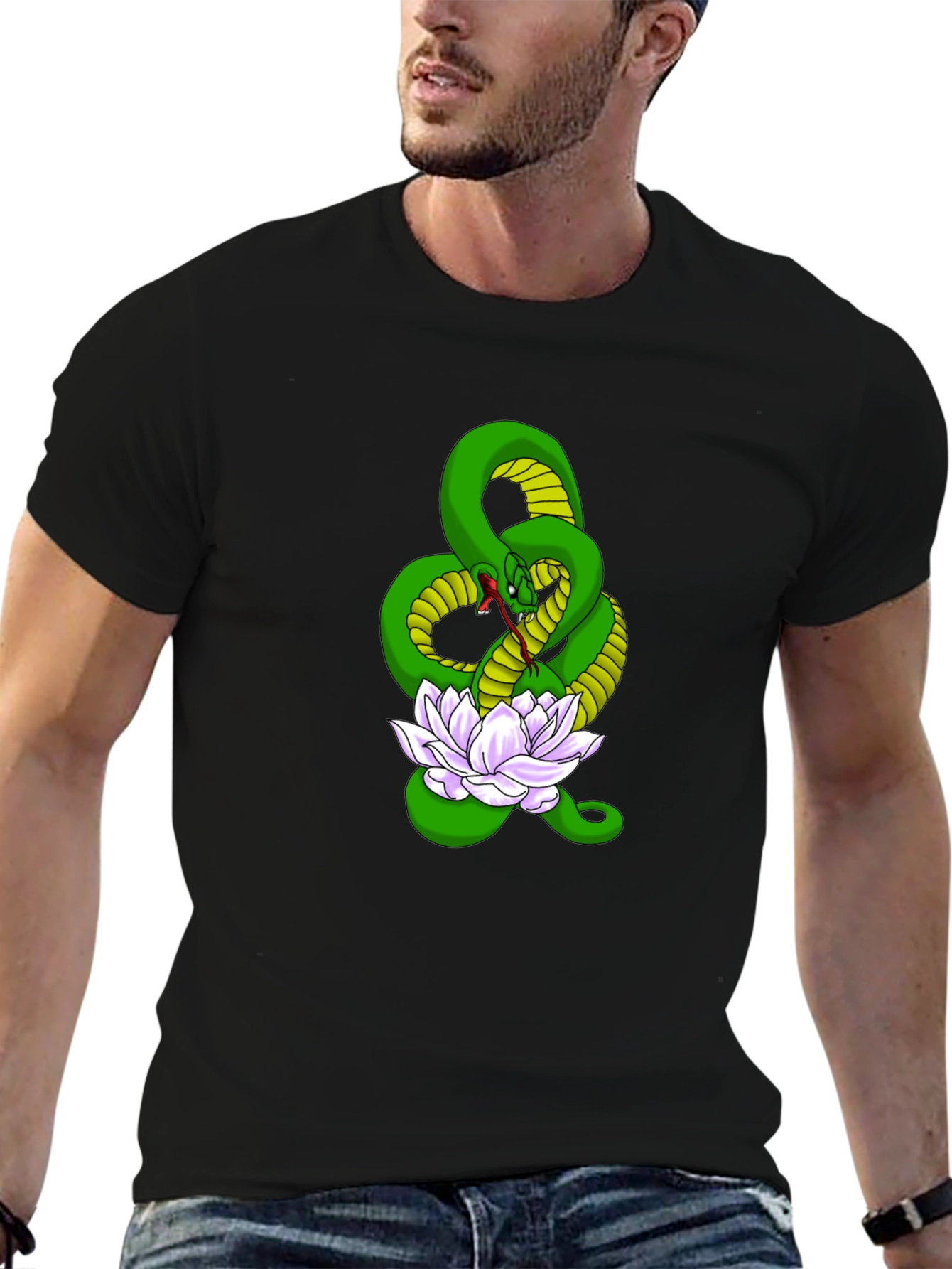 Snake and Lotus Flower Graphic Tee