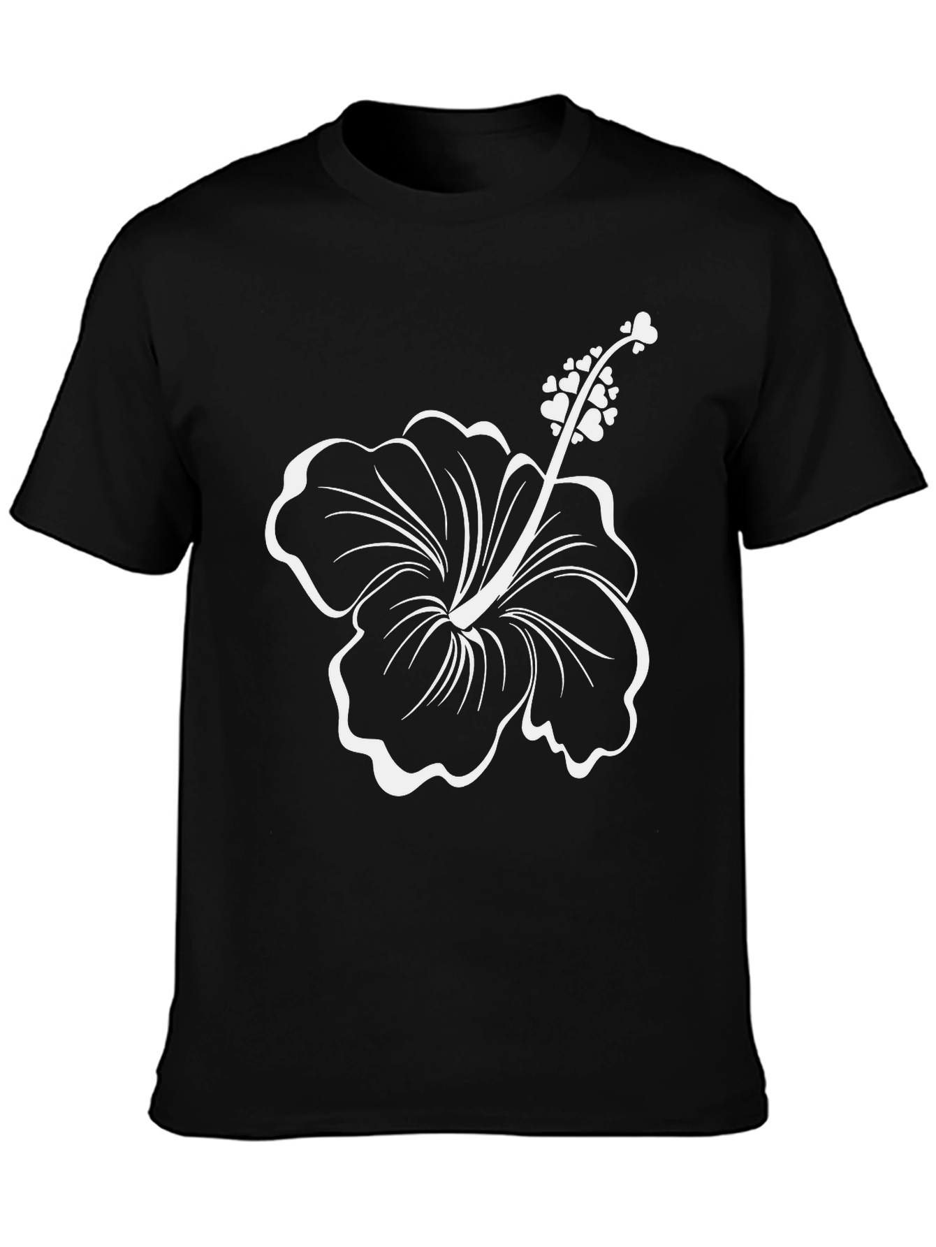 Black T-Shirt with White Hibiscus Flower Design