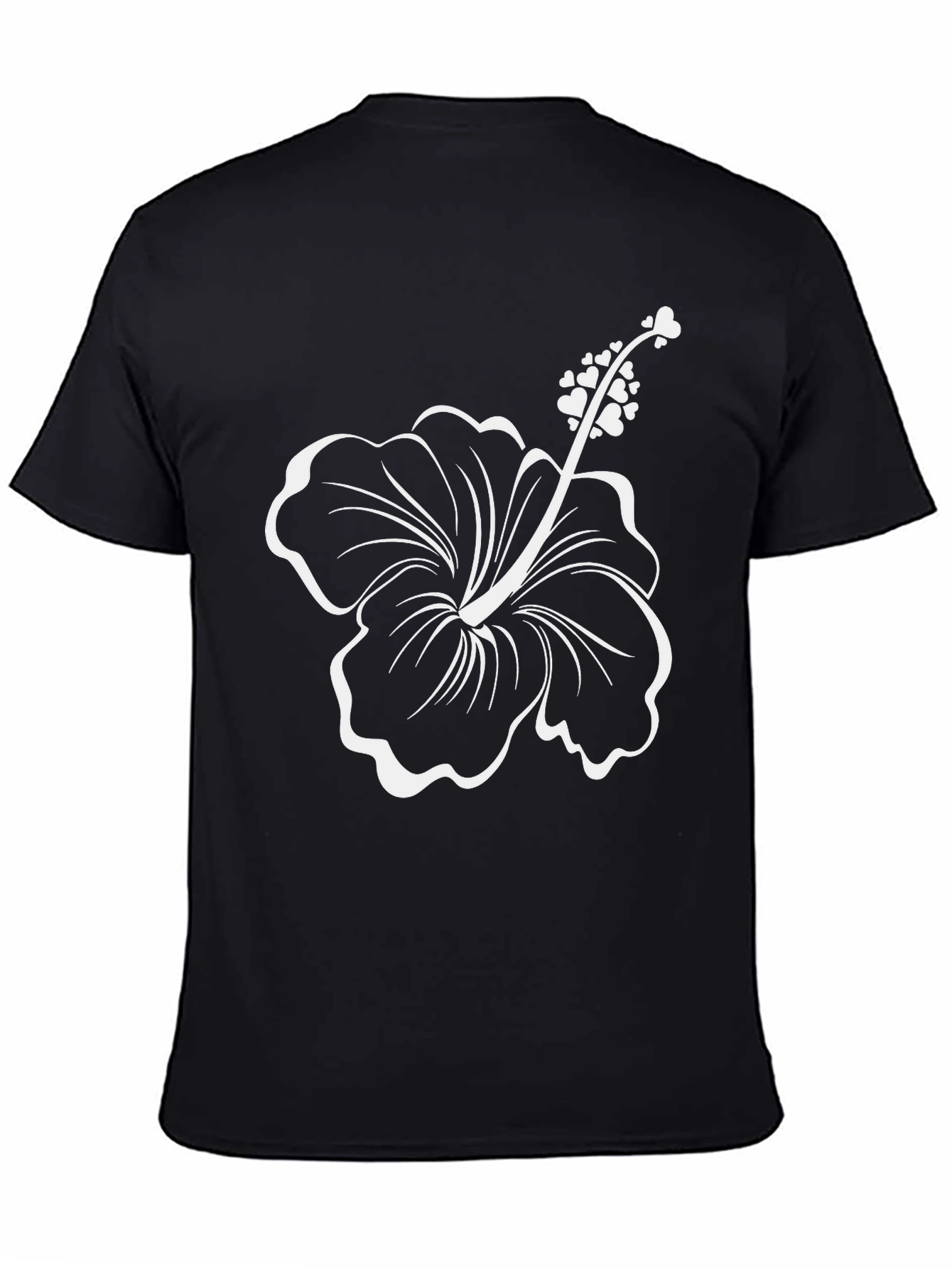 Black T-Shirt with White Hibiscus Flower Design