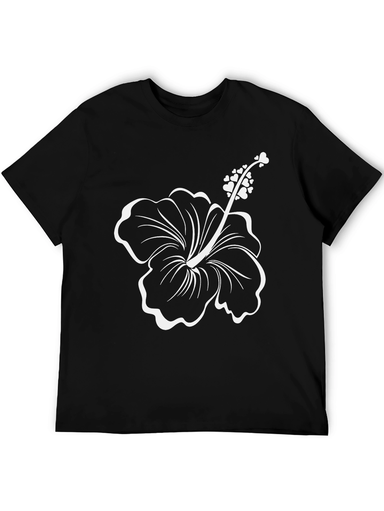 Black T-Shirt with White Hibiscus Flower Design