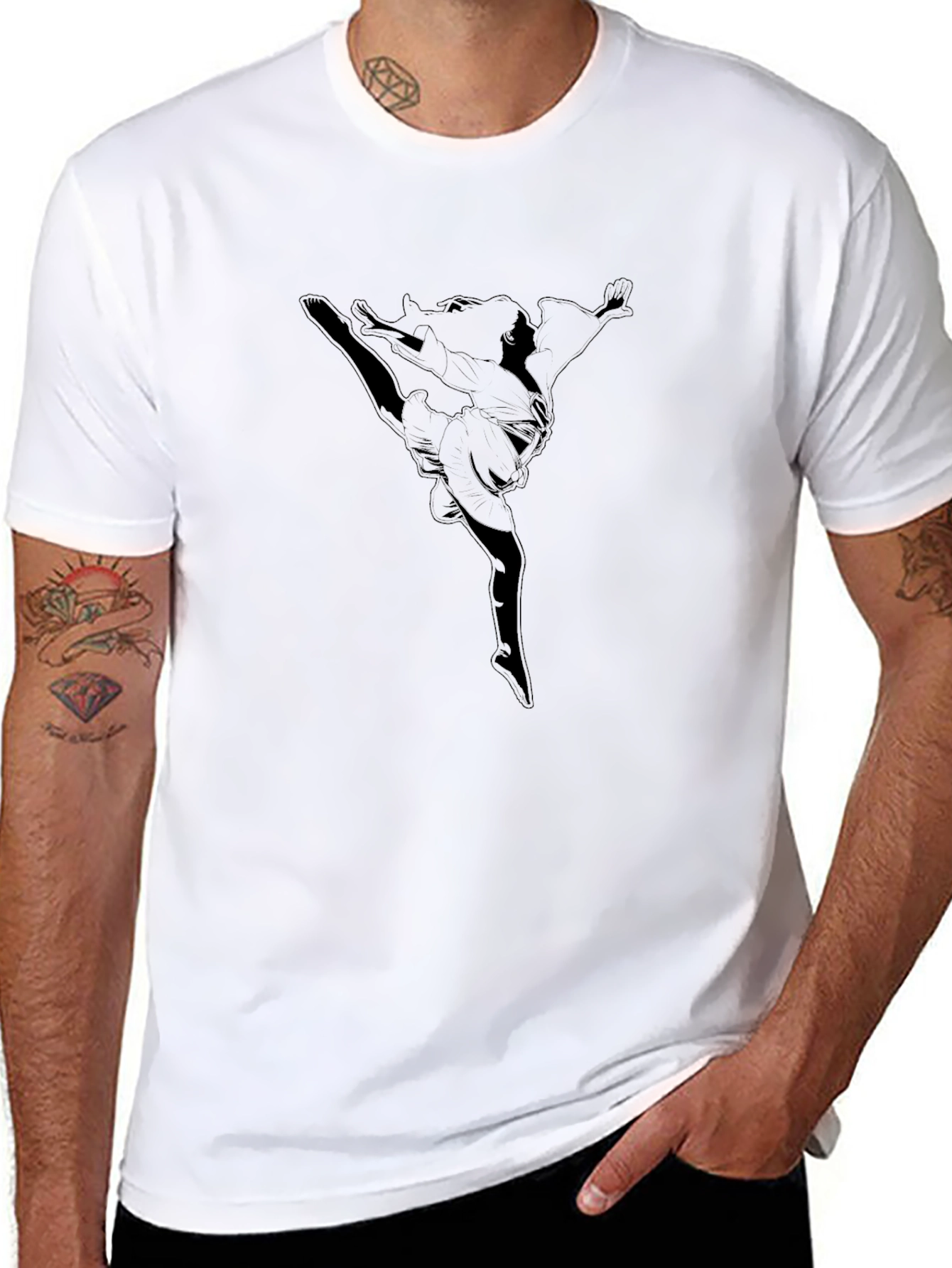 Black T-Shirt with Karate Girl Design