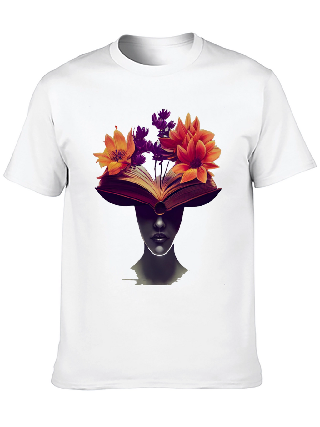 Book & Floral Print Black T-Shirt