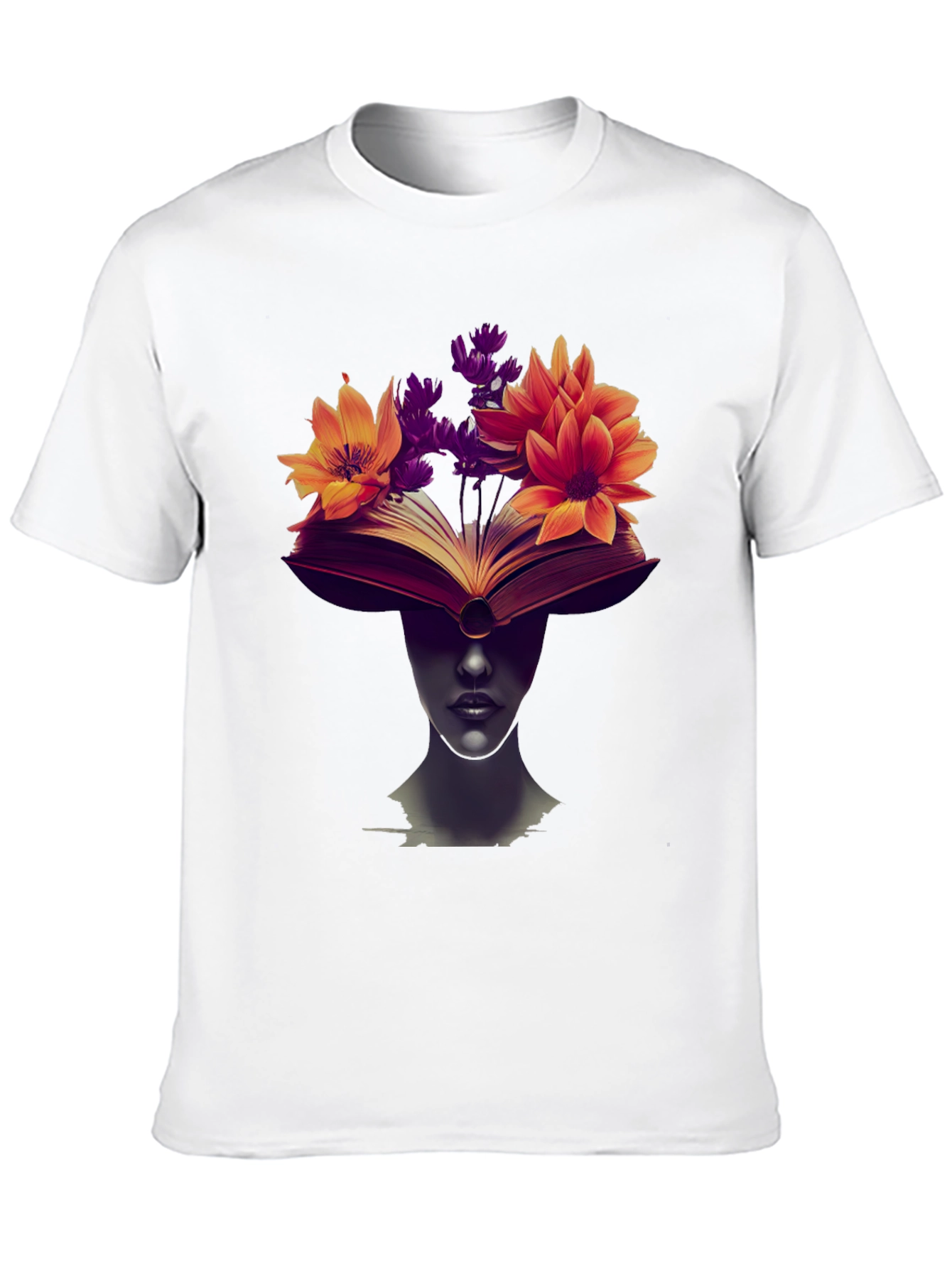 Book & Floral Print Black T-Shirt