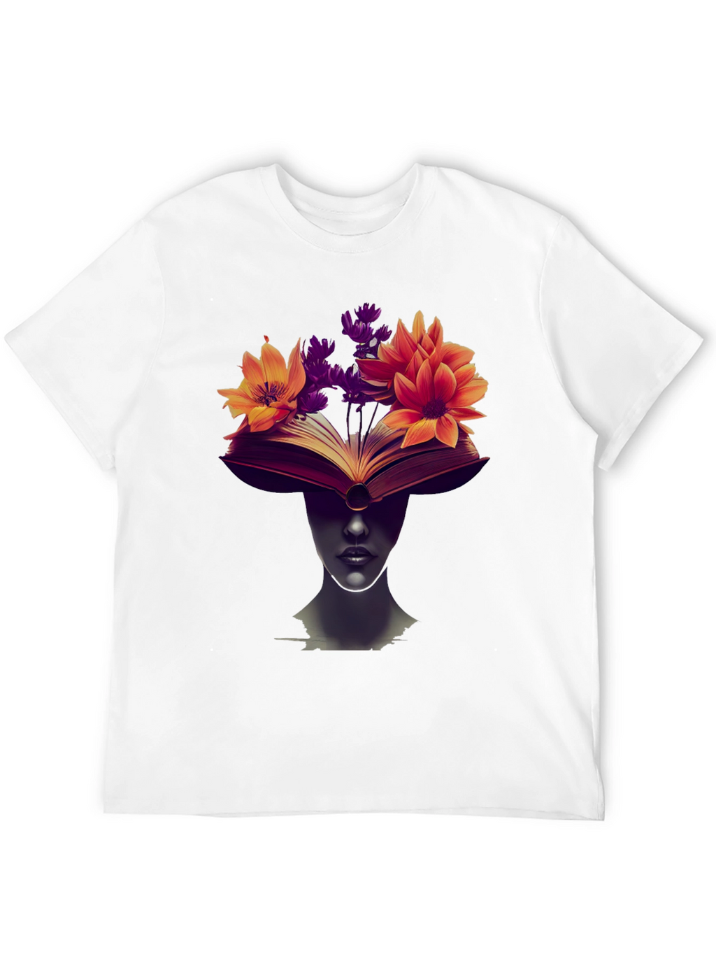 Book & Floral Print Black T-Shirt