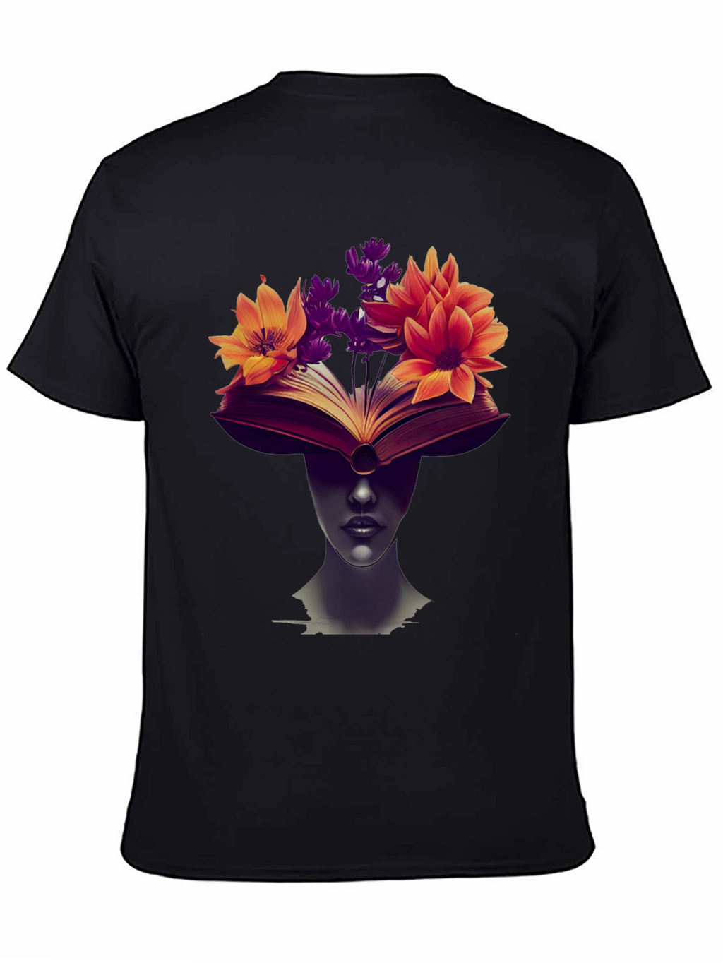 Book & Floral Print Black T-Shirt