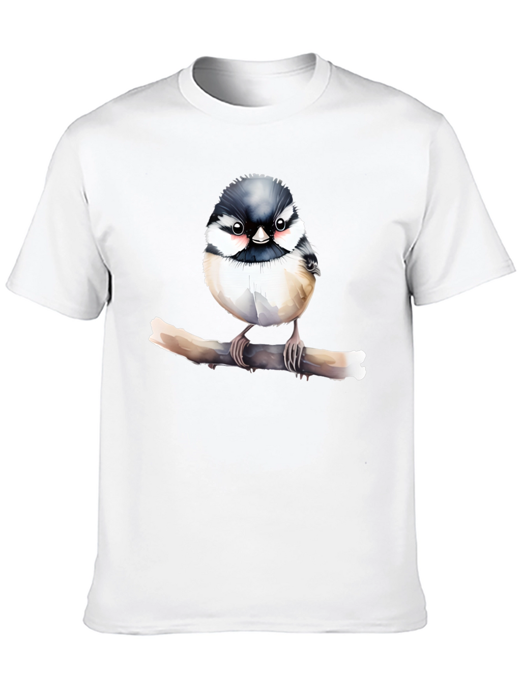 Cute Bird on Branch Black T-Shirt