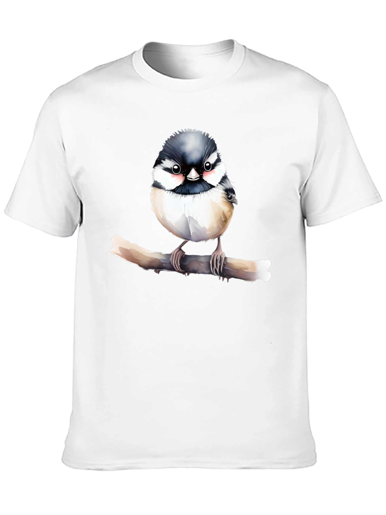 Cute Bird on Branch Black T-Shirt
