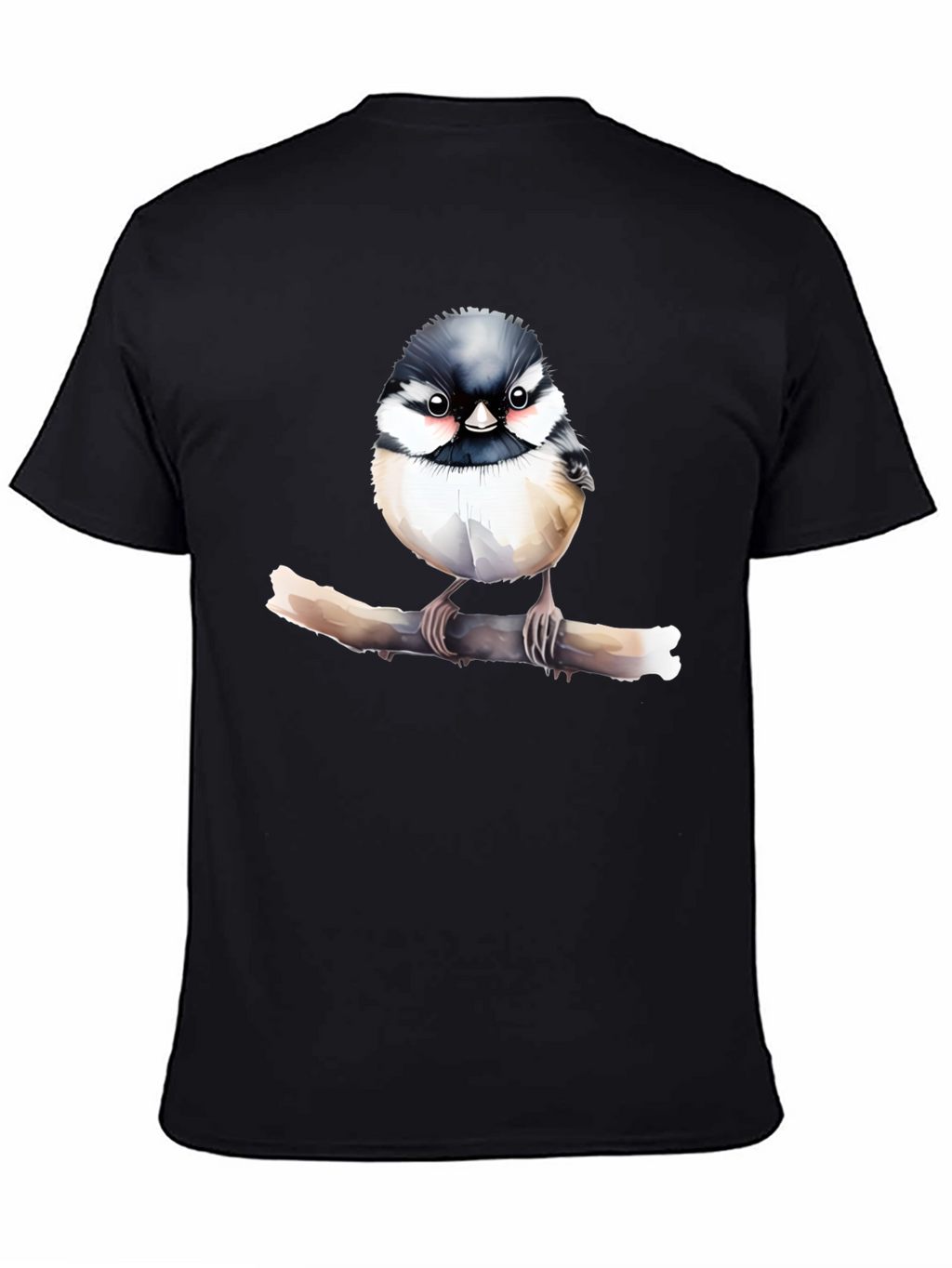 Cute Bird on Branch Black T-Shirt