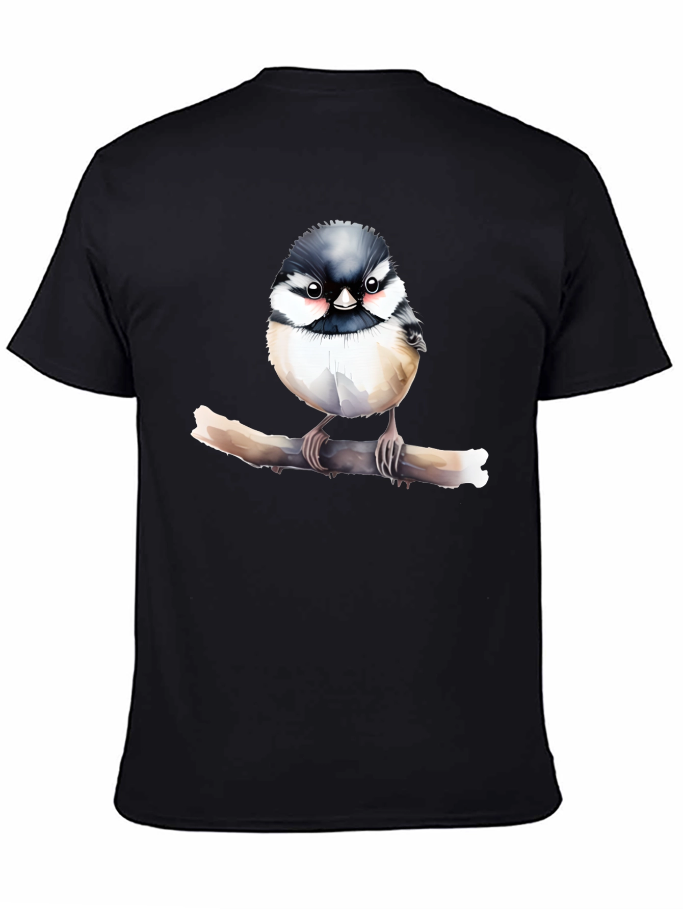 Cute Bird on Branch Black T-Shirt