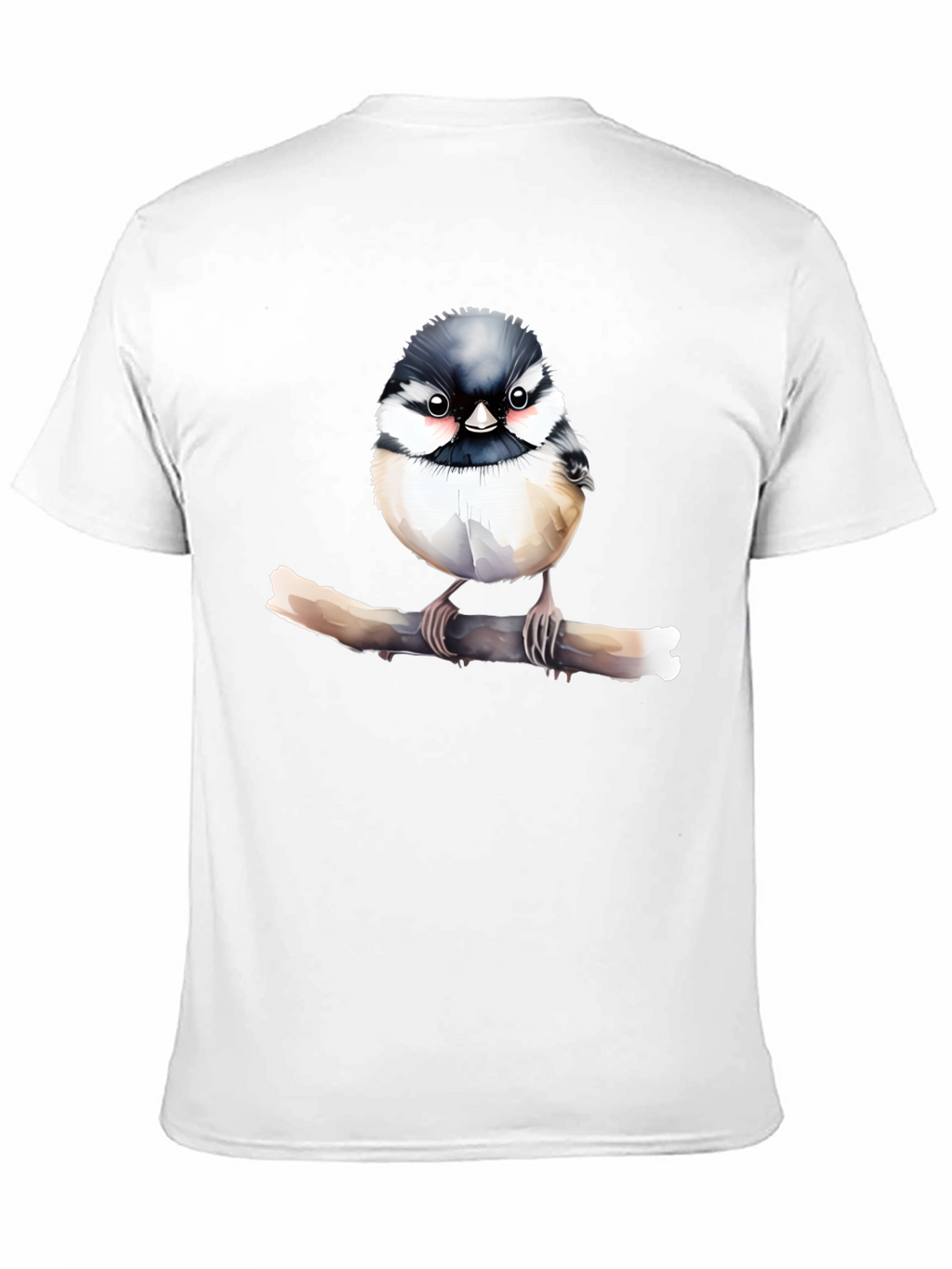 Cute Bird on Branch Black T-Shirt