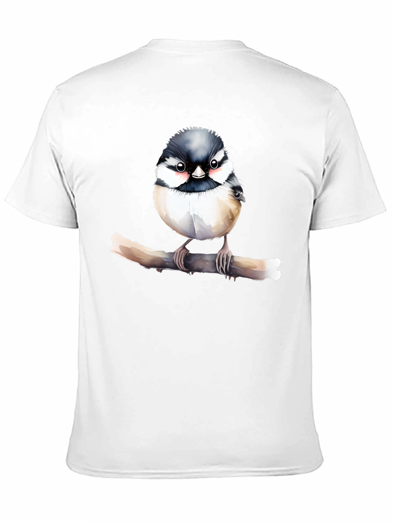 Cute Bird on Branch Black T-Shirt