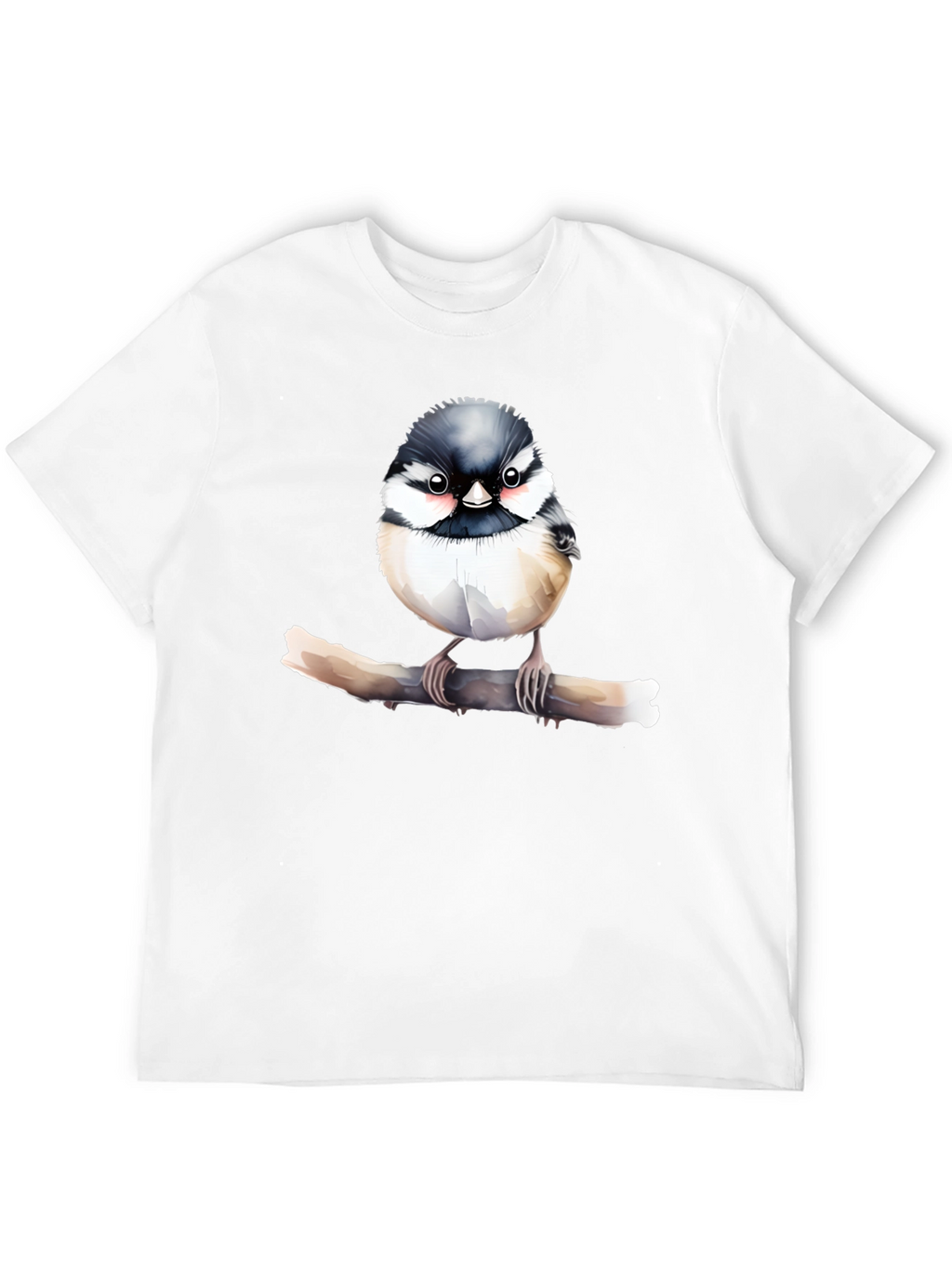 Cute Bird on Branch Black T-Shirt