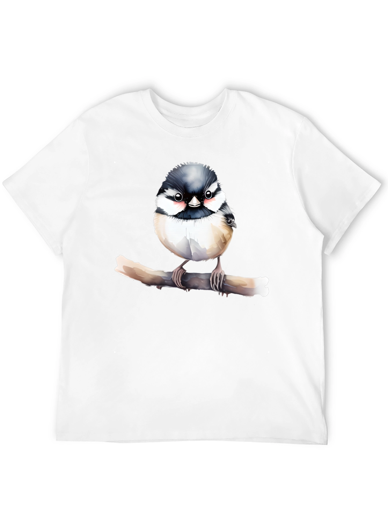 Cute Bird on Branch Black T-Shirt