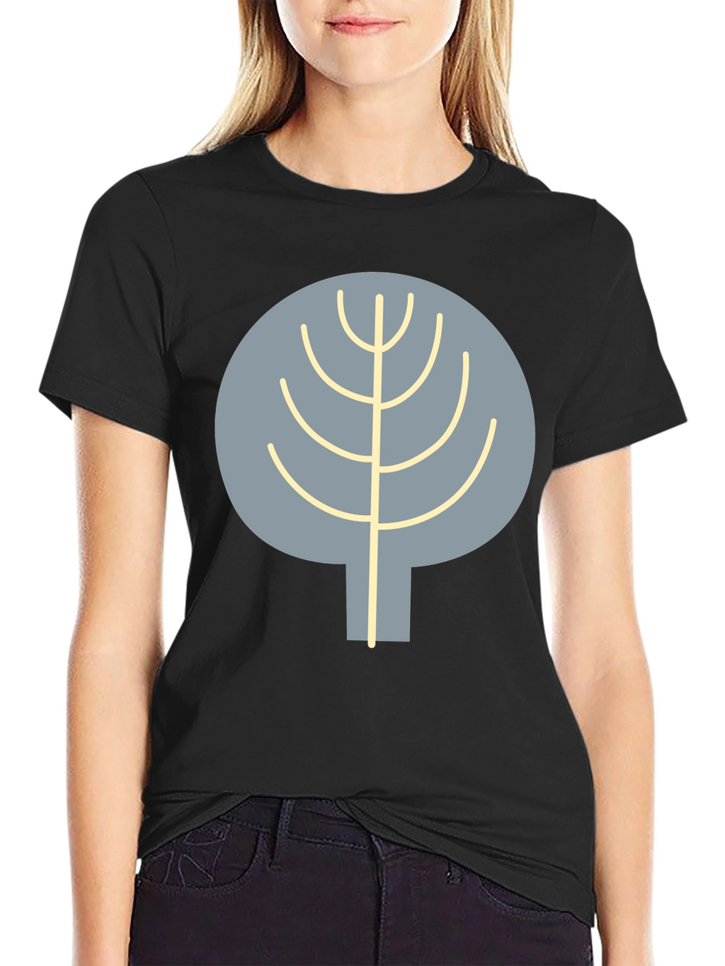 Abstract Tree Graphic Tee - Casual Black T-Shirt