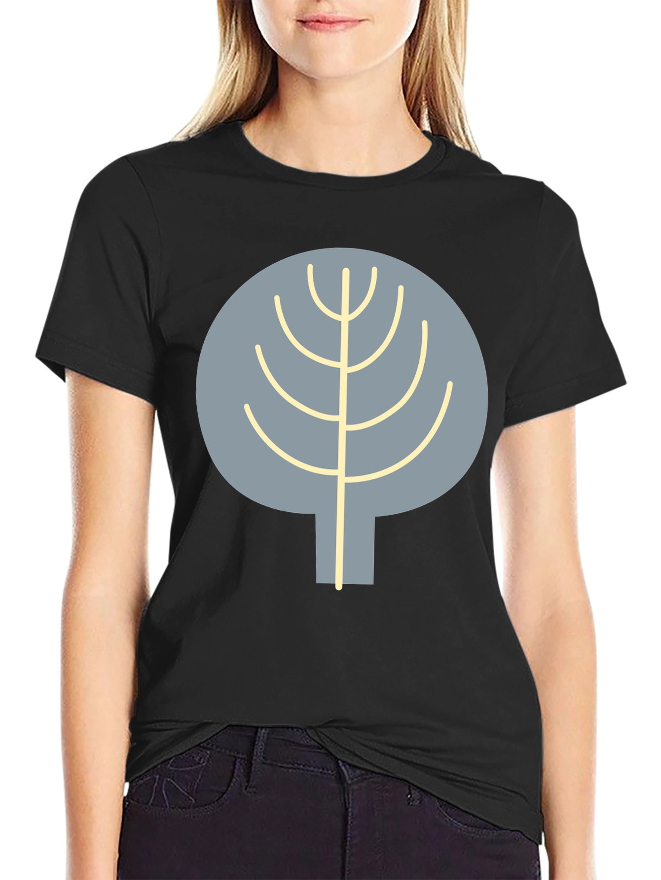Abstract Tree Graphic Tee - Casual Black T-Shirt