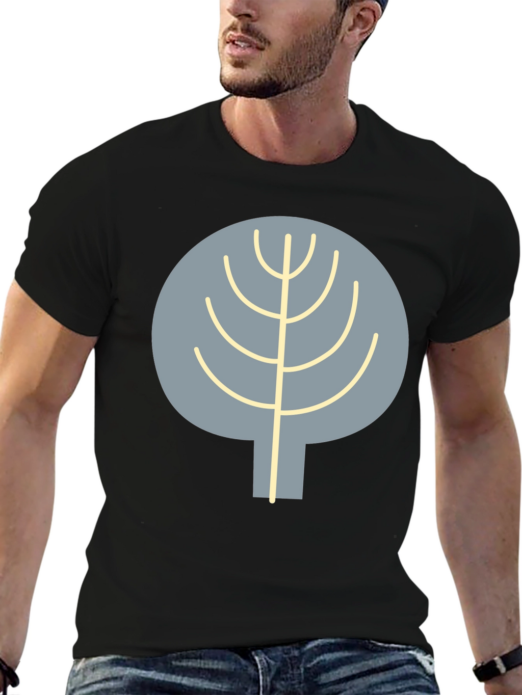 Abstract Tree Graphic Tee - Casual Black T-Shirt