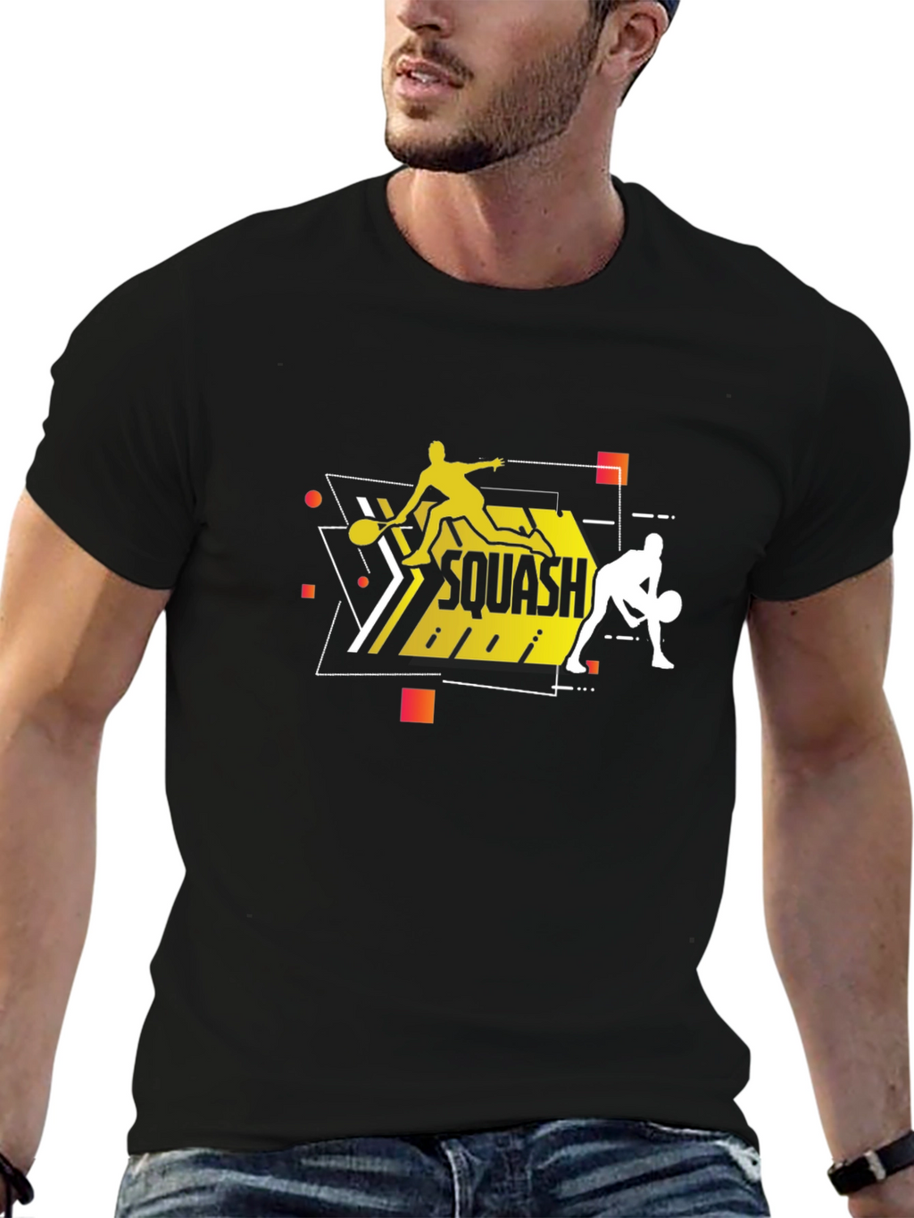 Squash Players Black T-Shirt Graphic Tee