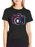Retro Glitch Camera Graphic Tee - Black