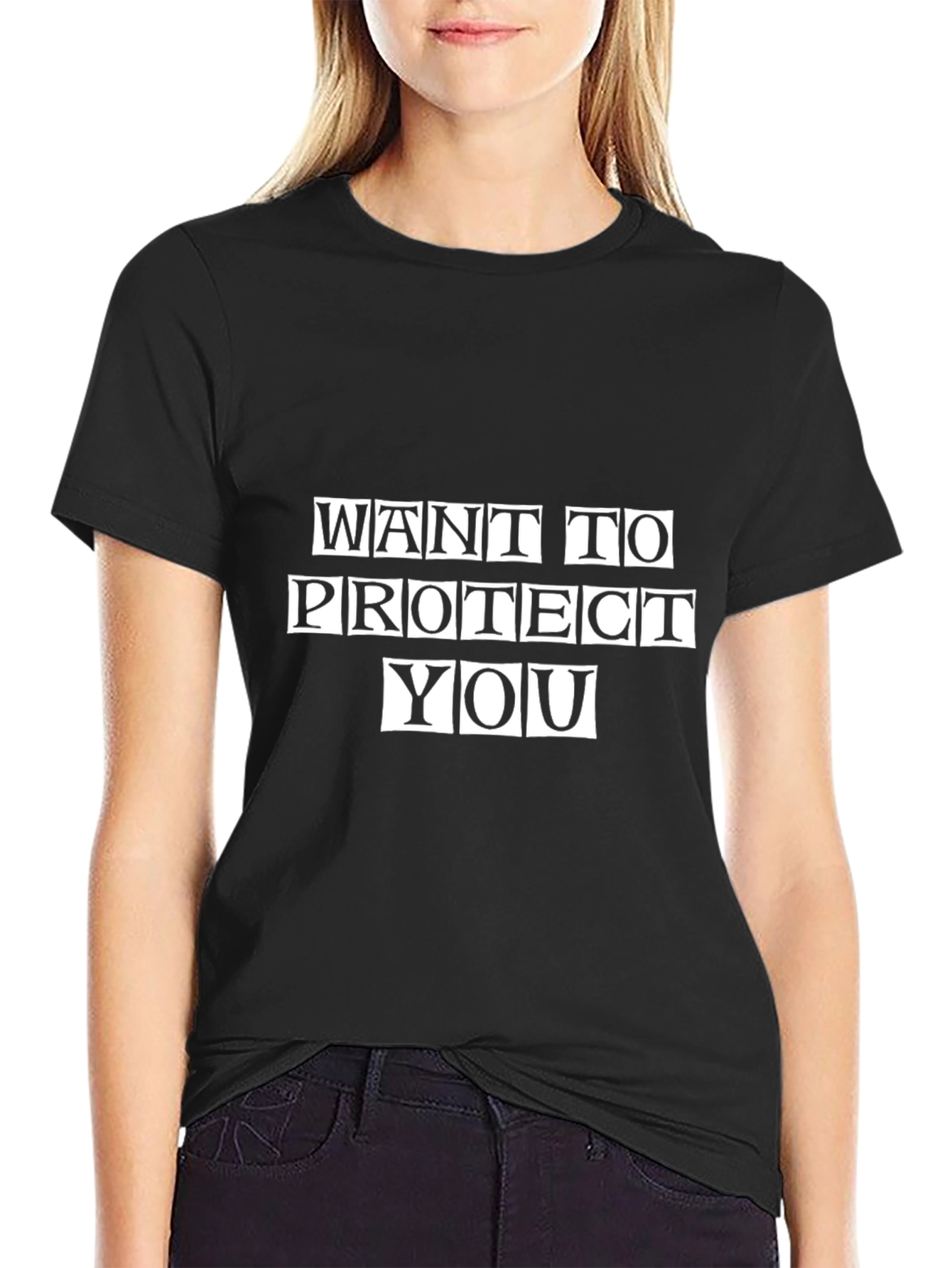 Want To Protect You Black Graphic T-Shirt