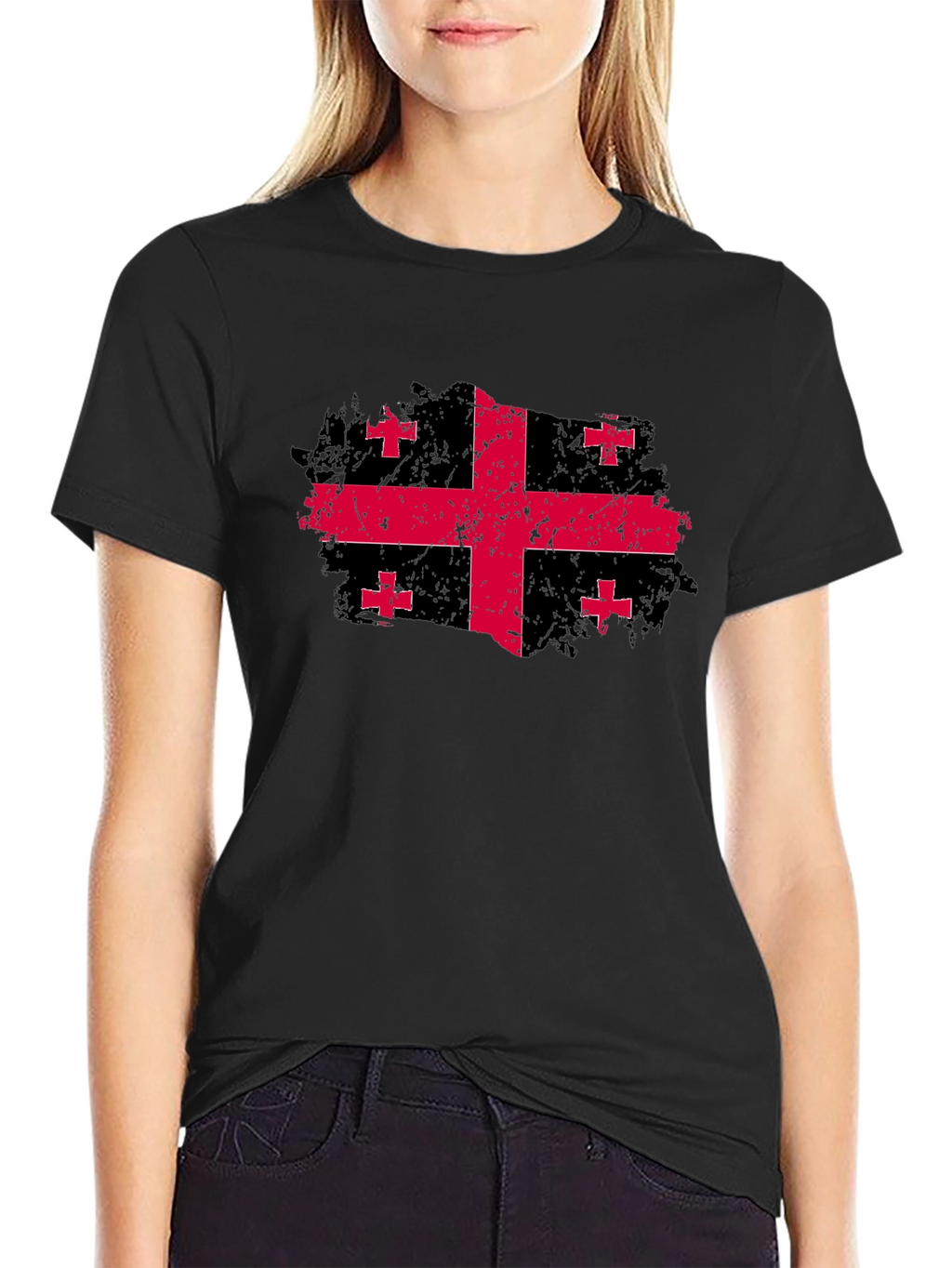 Georgia Flag Grunge Style Black T-Shirt