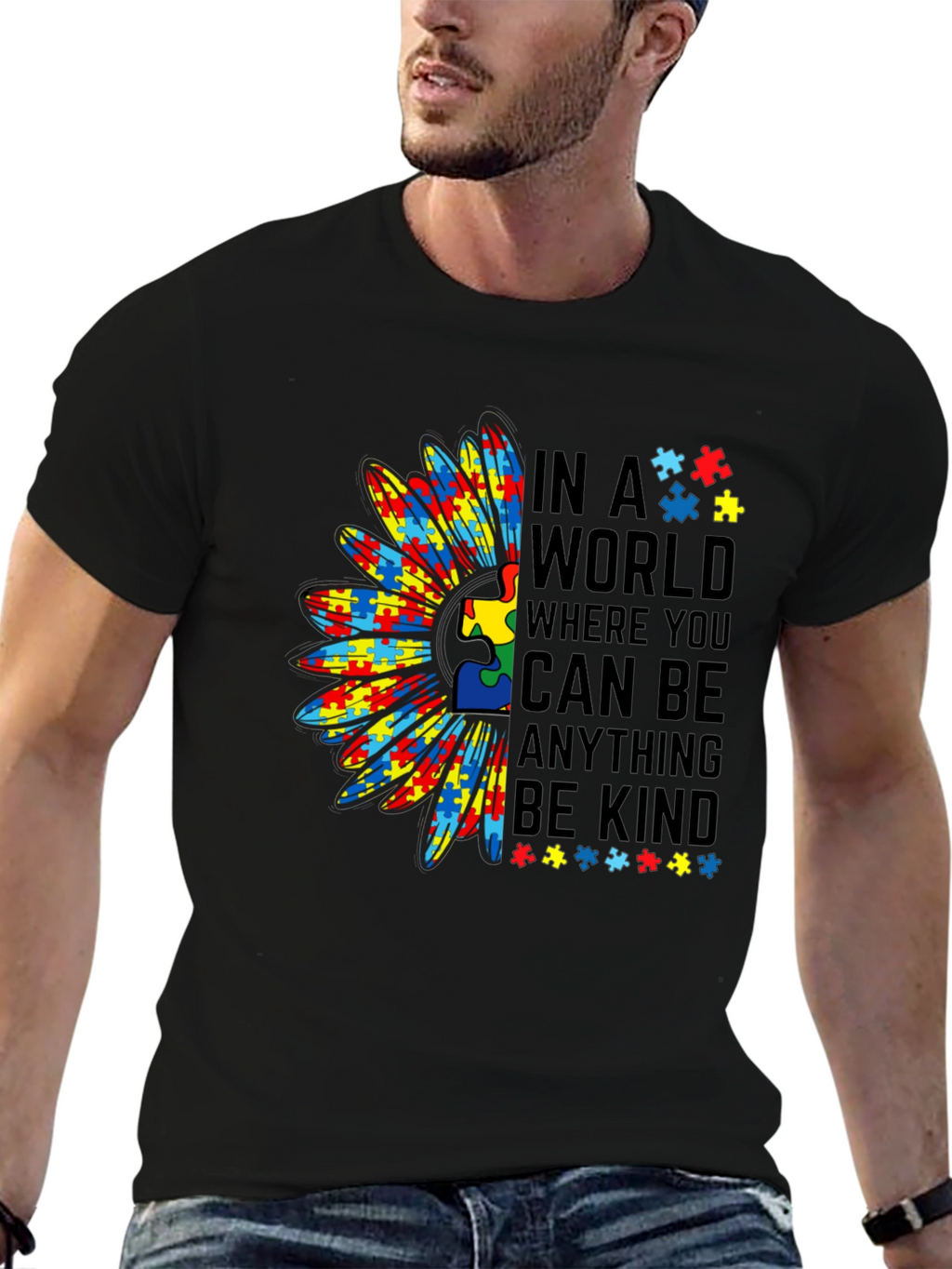 Autism Awareness Puzzle Piece Sunflower T-Shirt