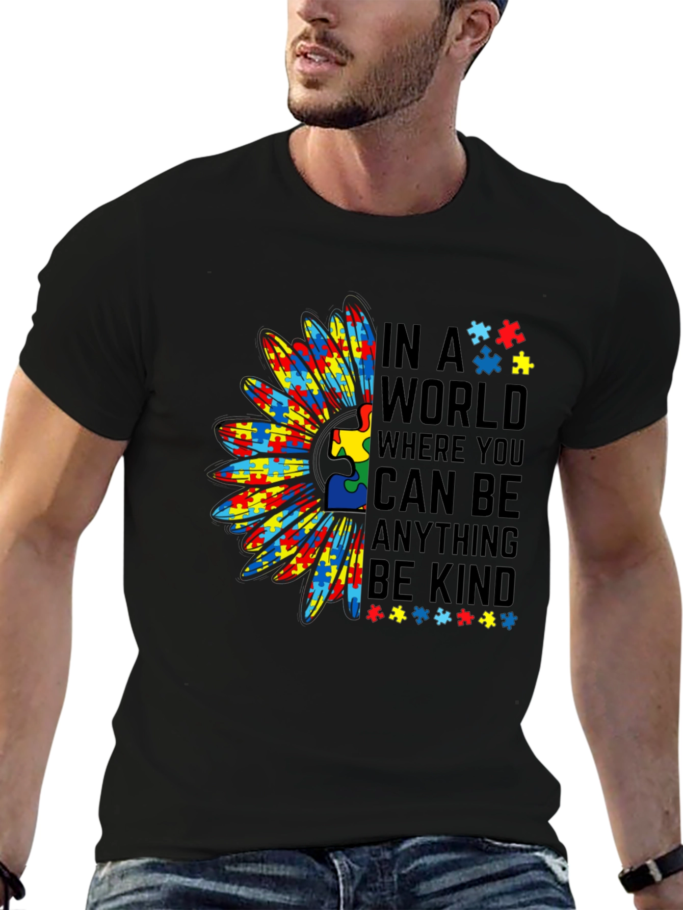Autism Awareness Puzzle Piece Sunflower T-Shirt