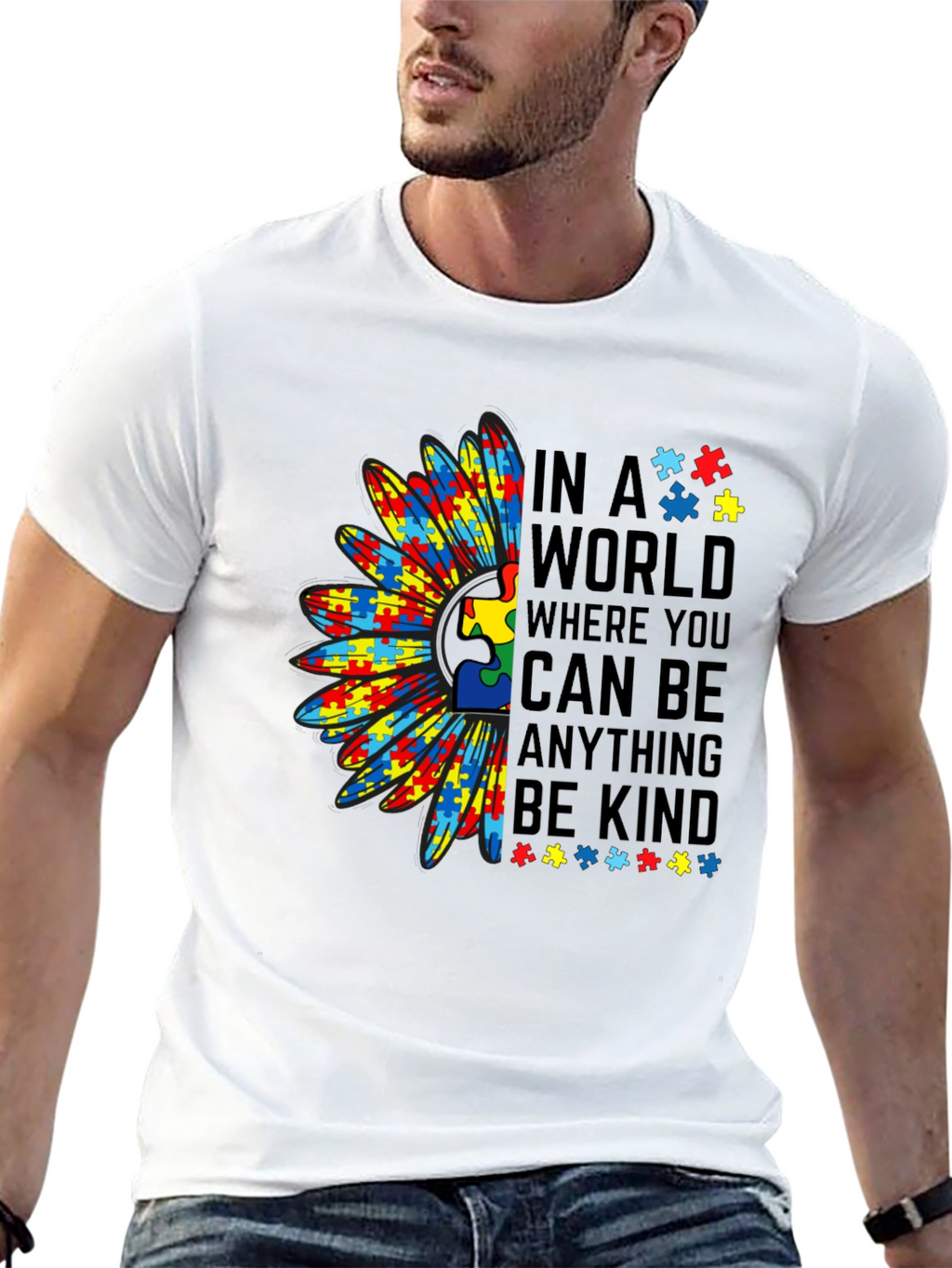 Autism Awareness Puzzle Piece Sunflower T-Shirt