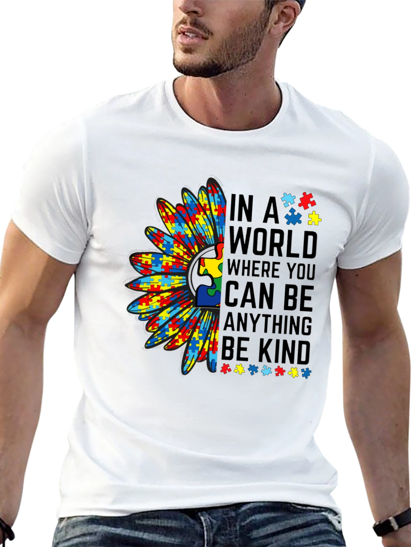 Autism Awareness Puzzle Piece Sunflower T-Shirt