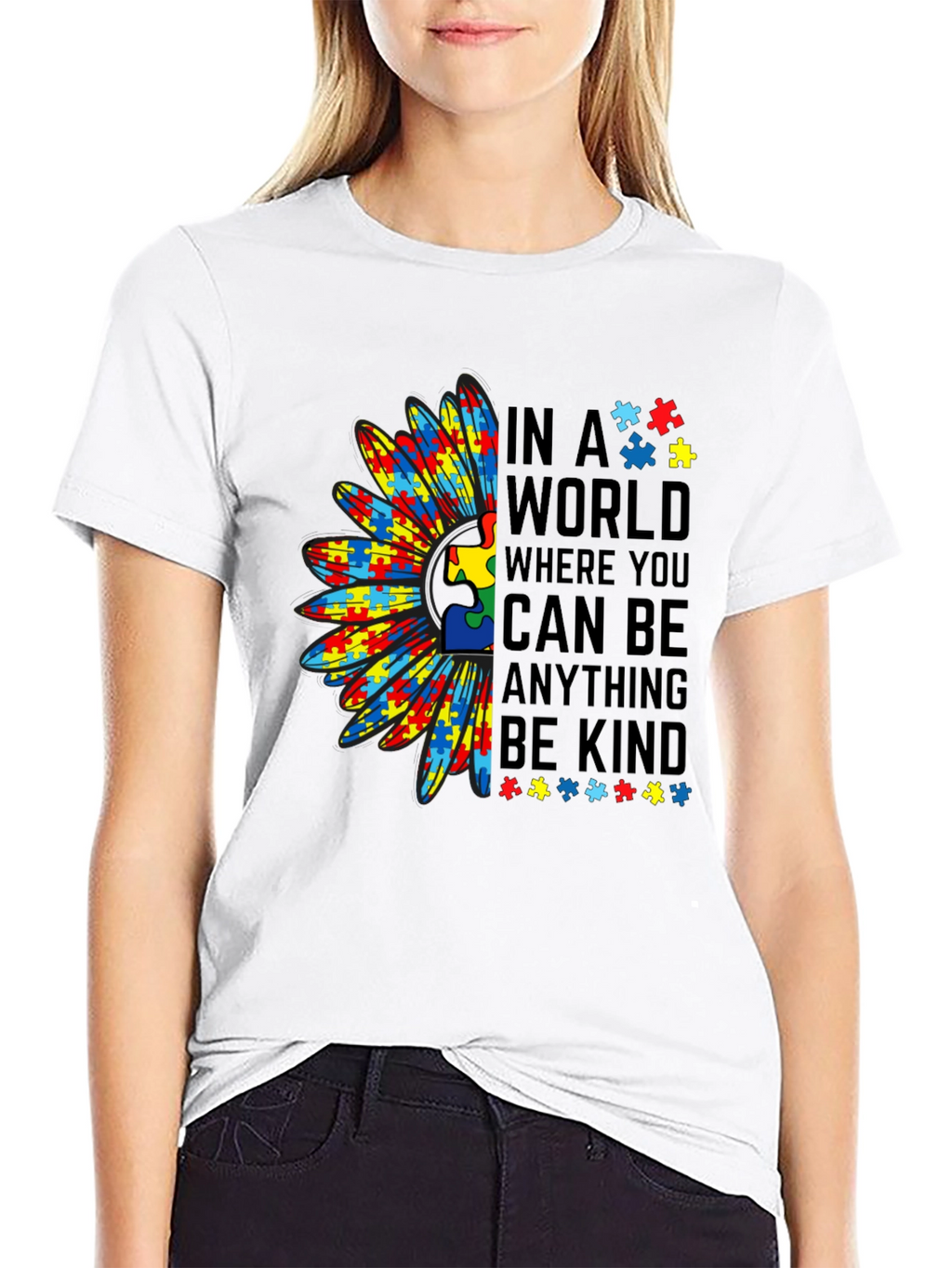 Autism Awareness Puzzle Piece Sunflower T-Shirt