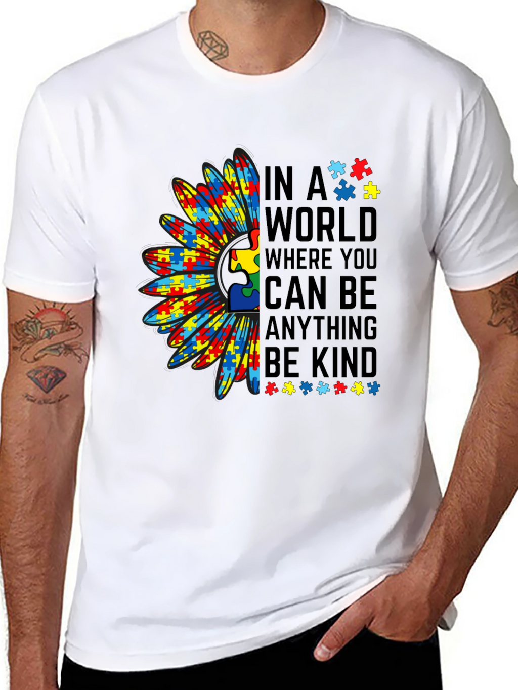 Autism Awareness Puzzle Piece Sunflower T-Shirt