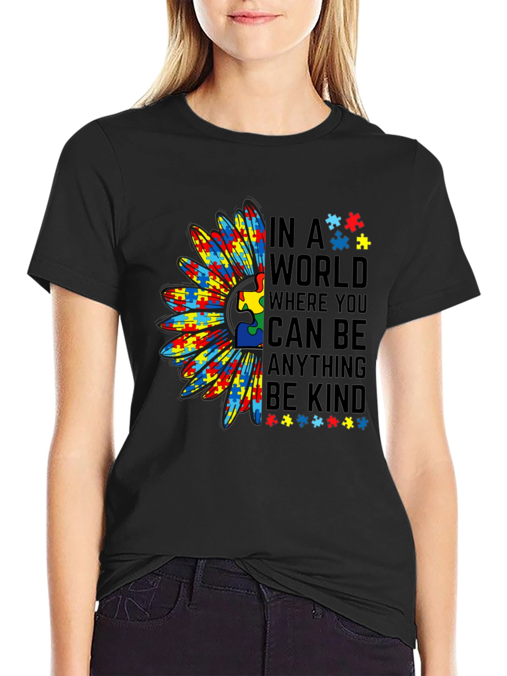 Autism Awareness Puzzle Piece Sunflower T-Shirt