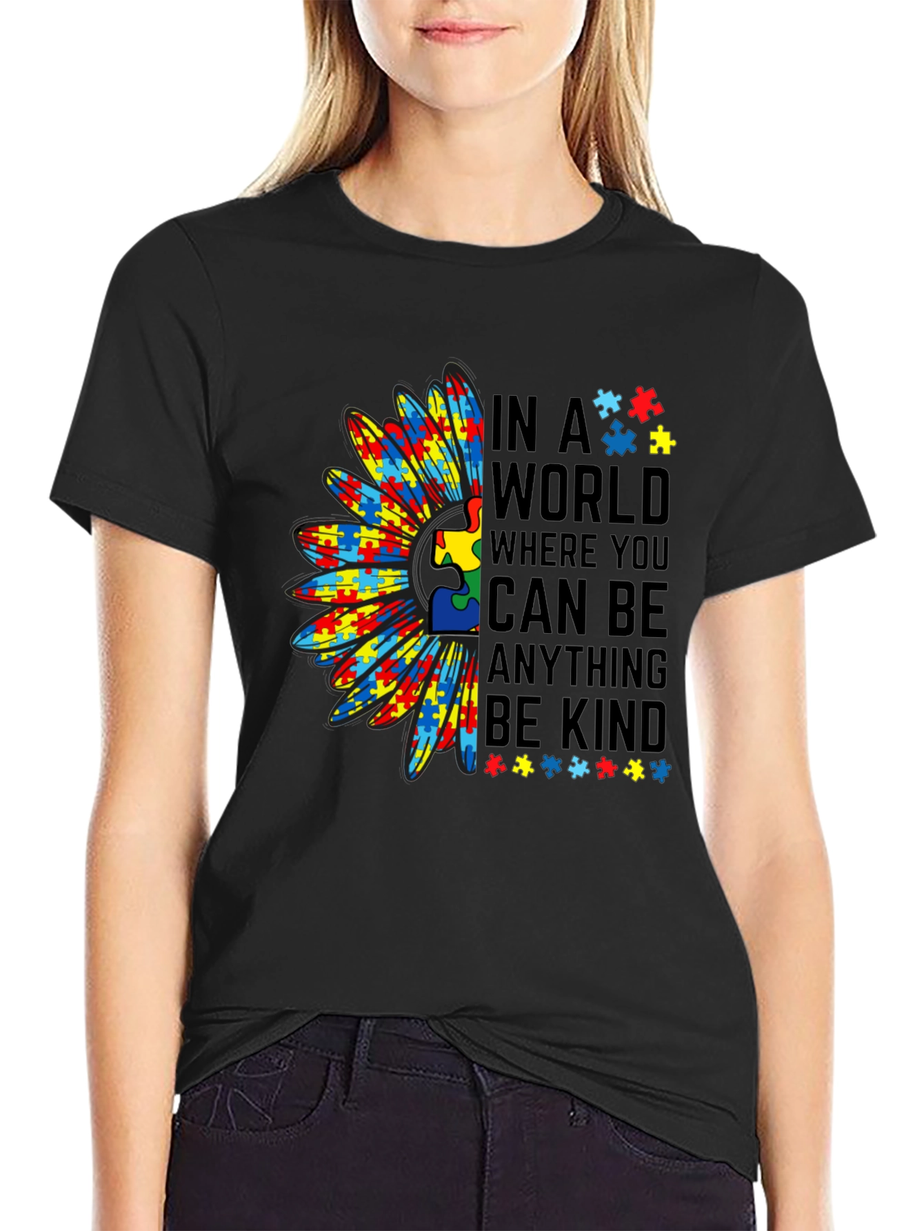 Autism Awareness Puzzle Piece Sunflower T-Shirt