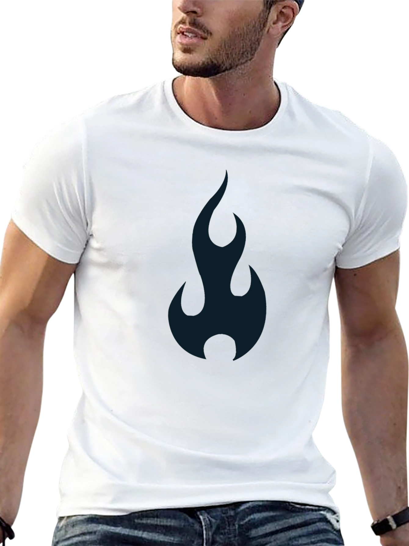 Mens Black T-shirt with Abstract Blue Flame Design