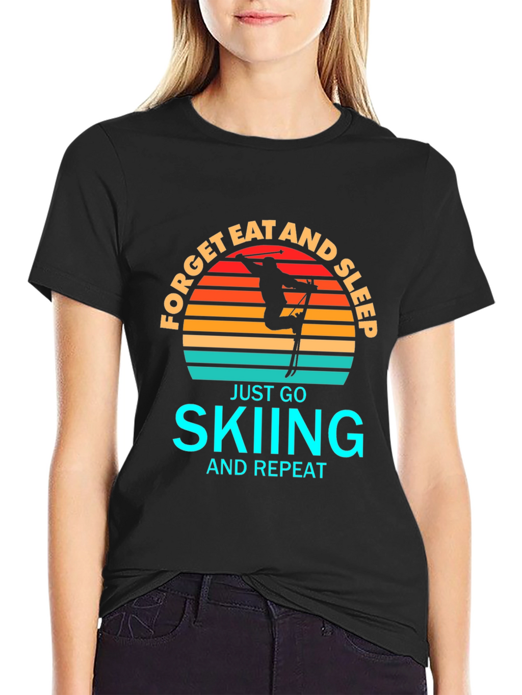 Forget Eat and Sleep Skiing Black T-Shirt