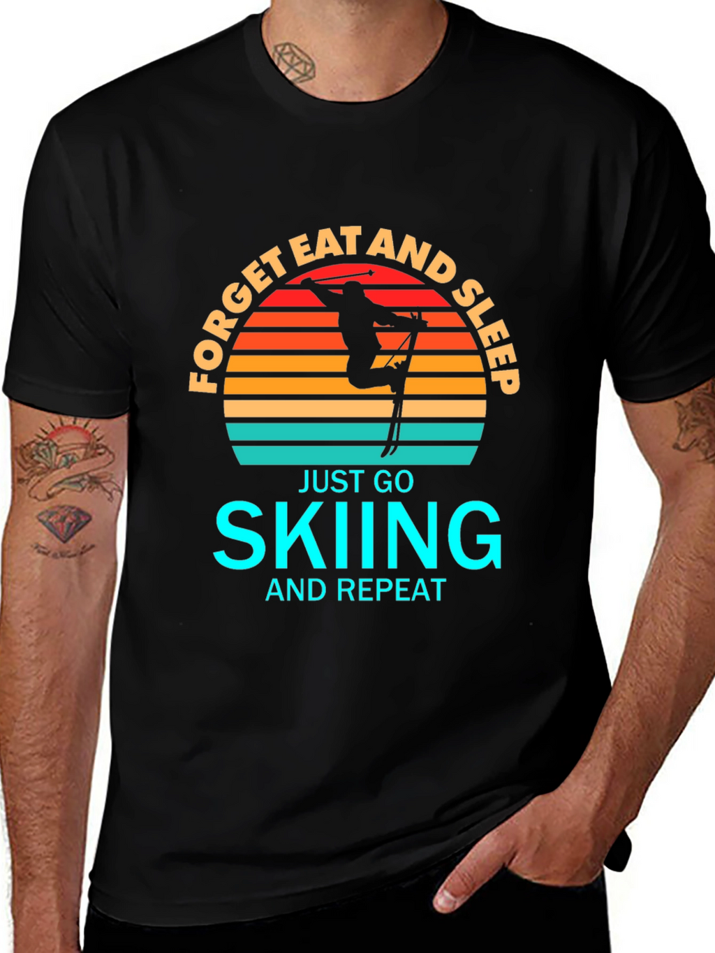 Forget Eat and Sleep Skiing Black T-Shirt