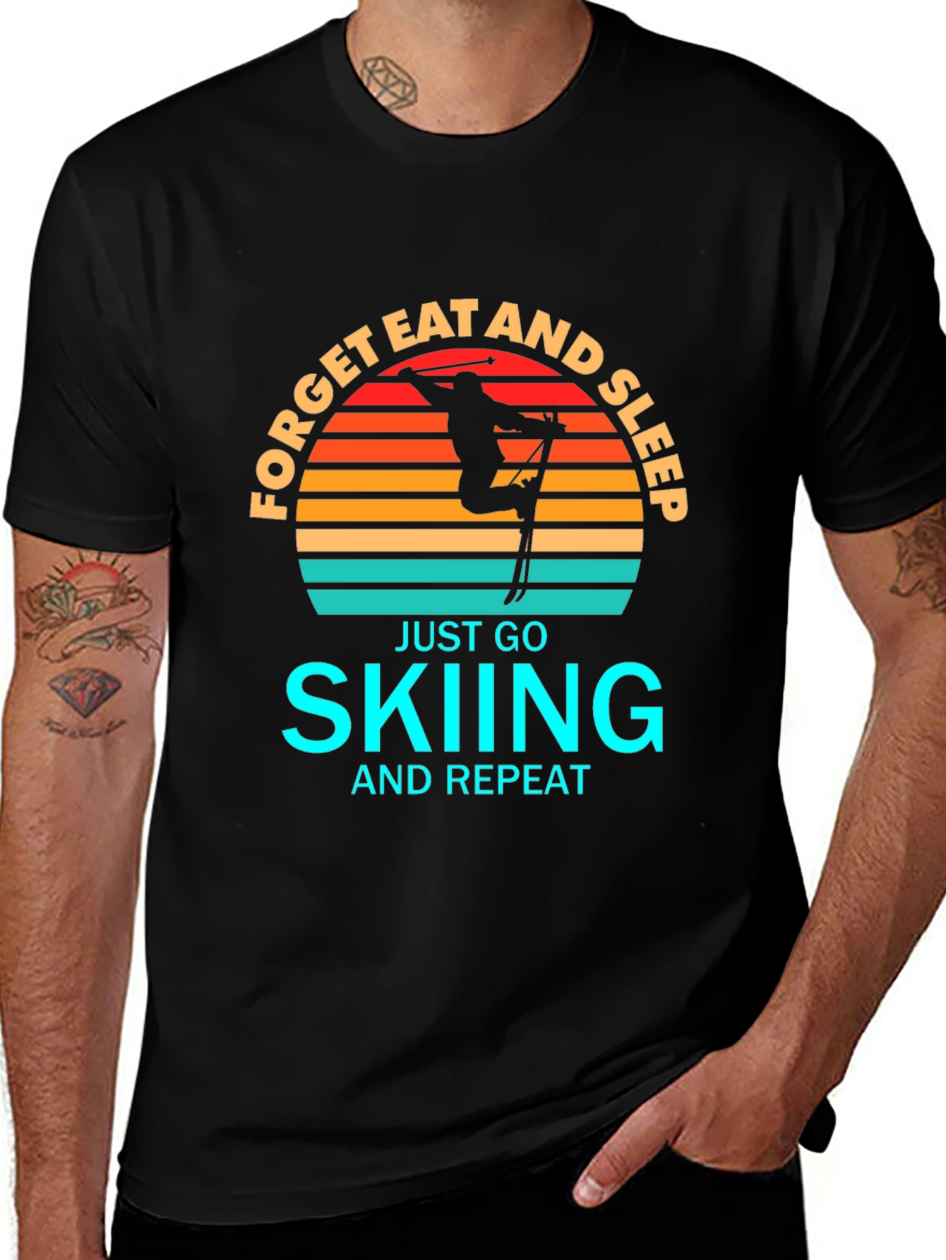 Forget Eat and Sleep Skiing Black T-Shirt