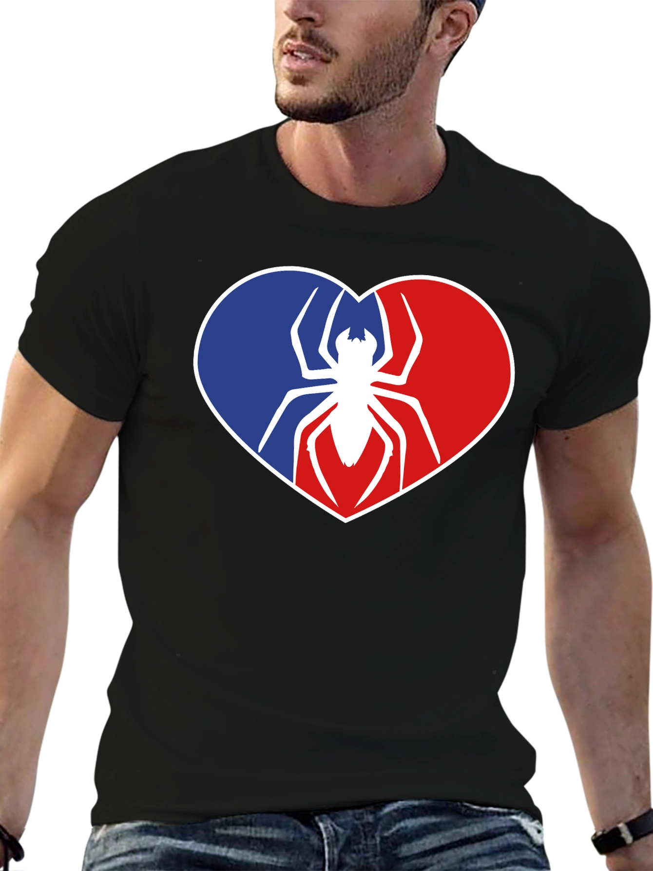Spider Heart Graphic Tee - Black Cotton Shirt
